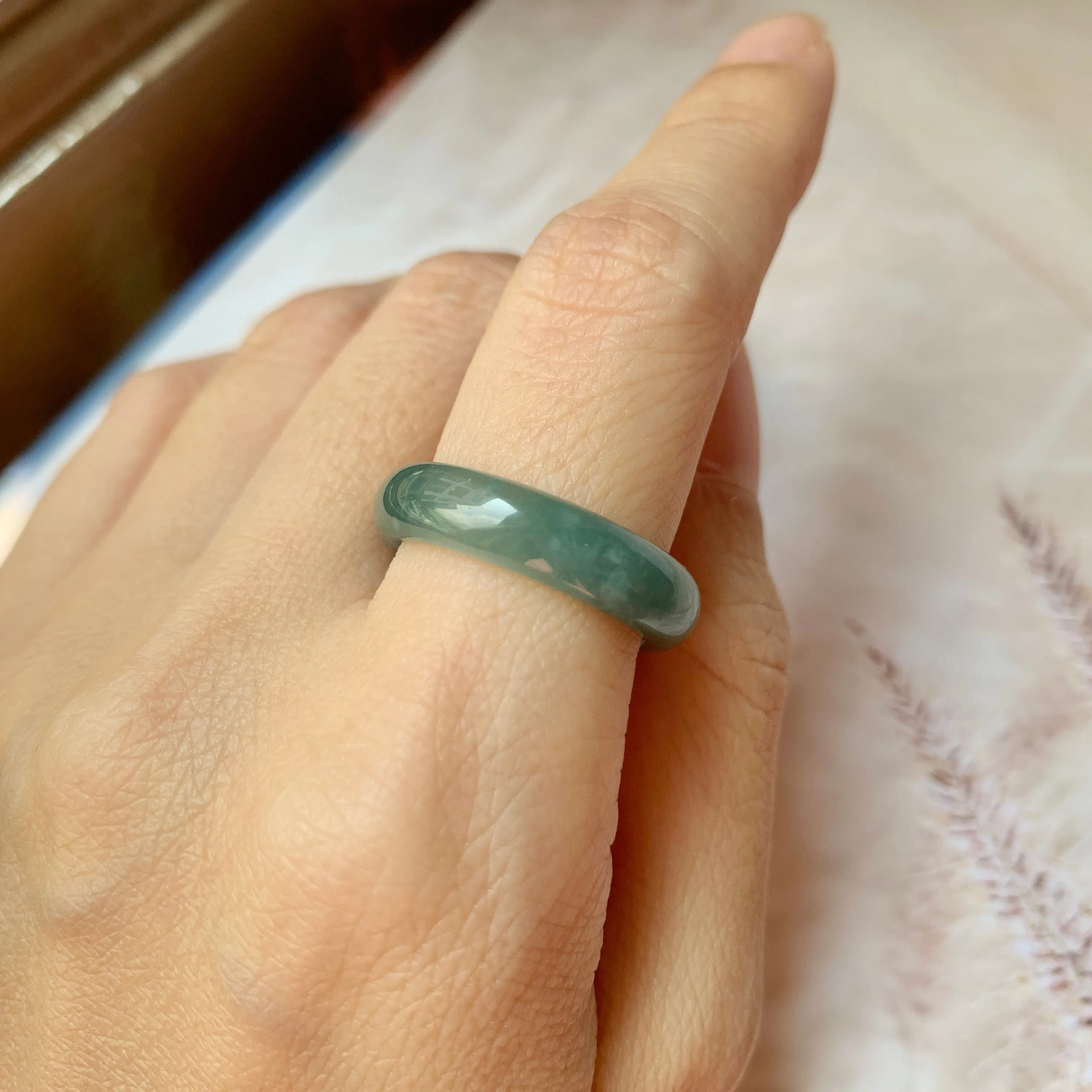 18.1mm A-Grade Natural Greenish Blue Jadeite Ring Band No.162128