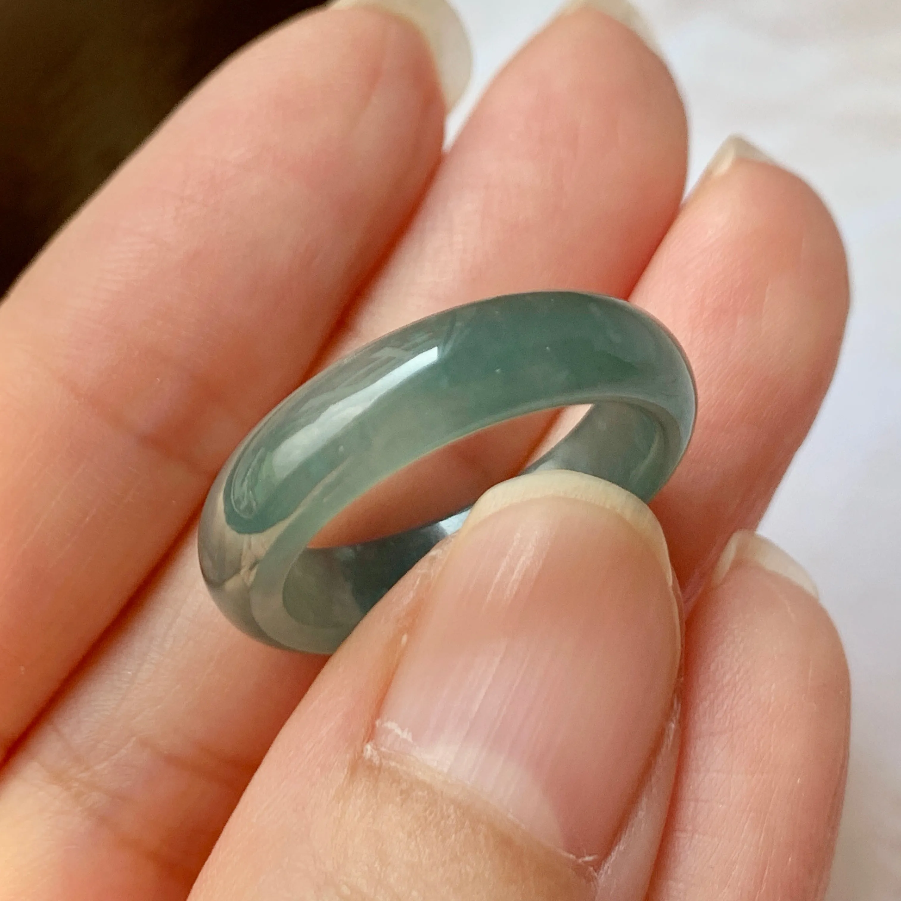 18.1mm A-Grade Natural Greenish Blue Jadeite Ring Band No.162128