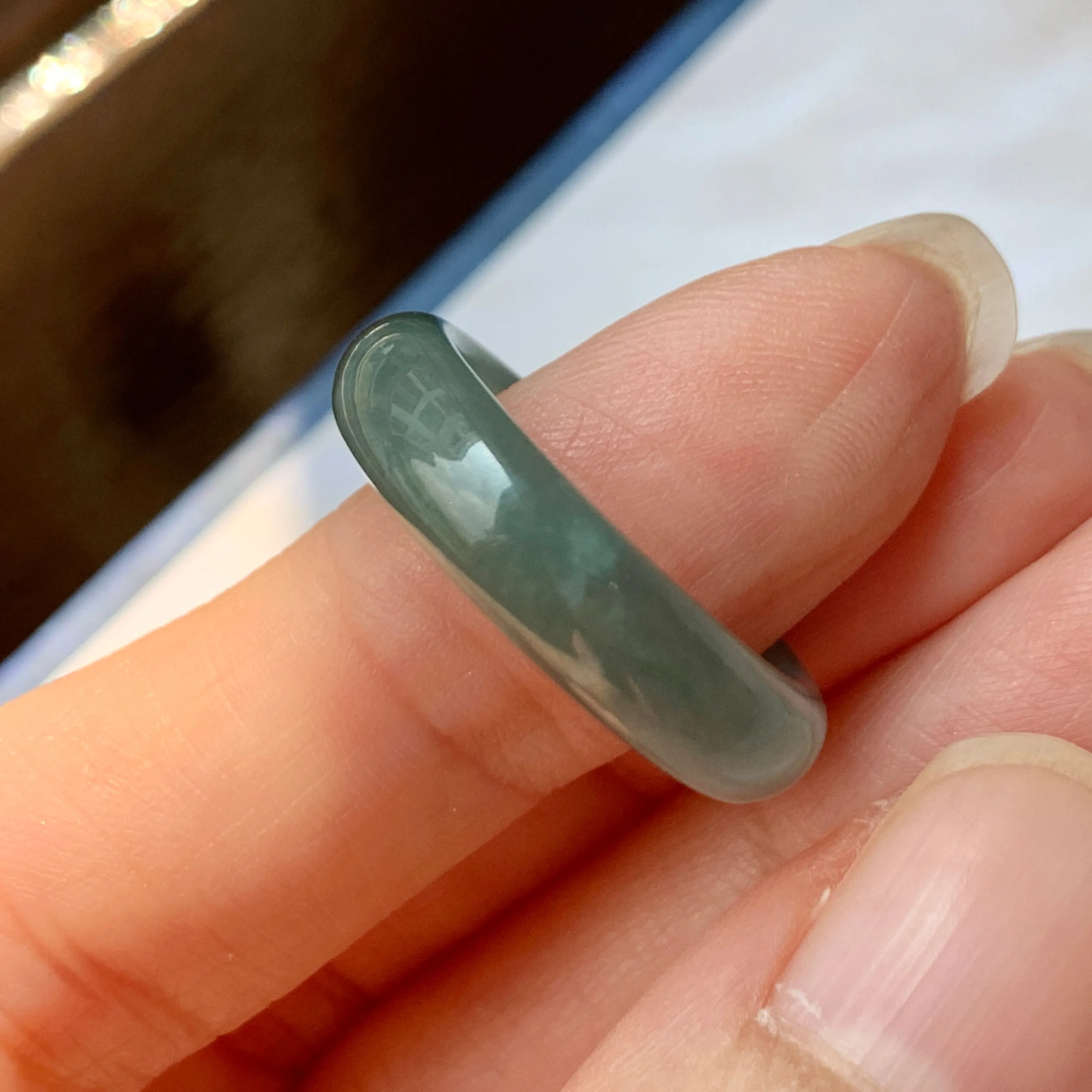 18.1mm A-Grade Natural Greenish Blue Jadeite Ring Band No.162128