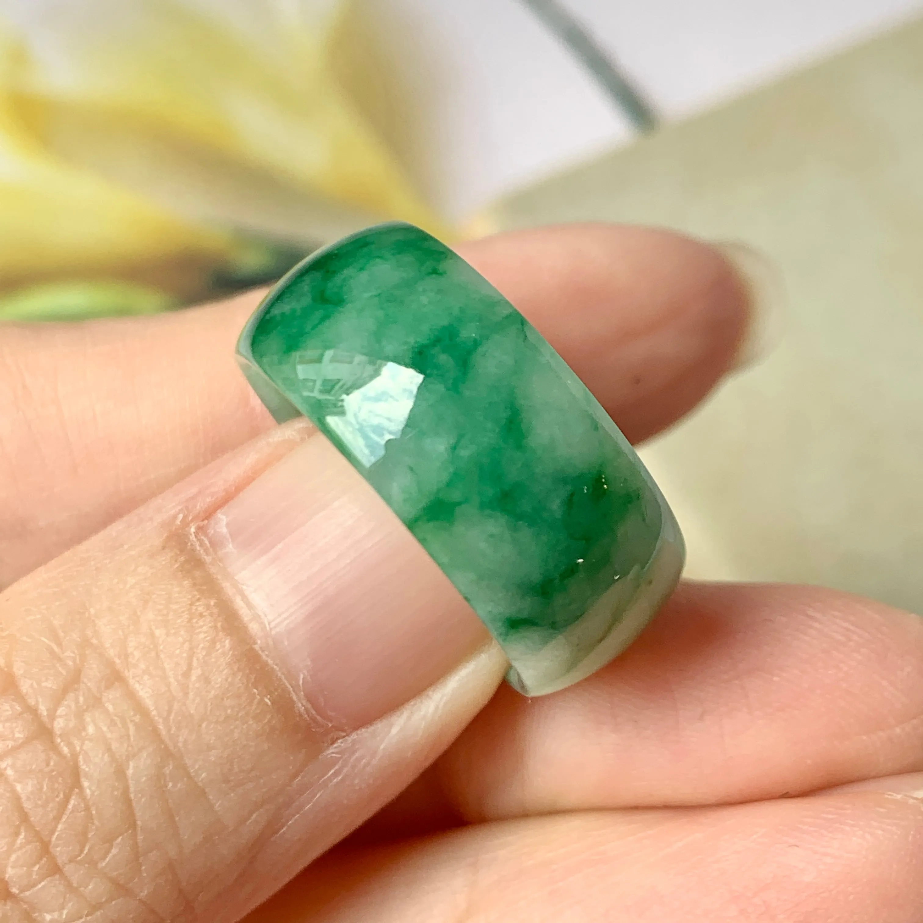 18.2mm A-Grade Natural Floral Imperial Green Jadeite Ring Band No.162175