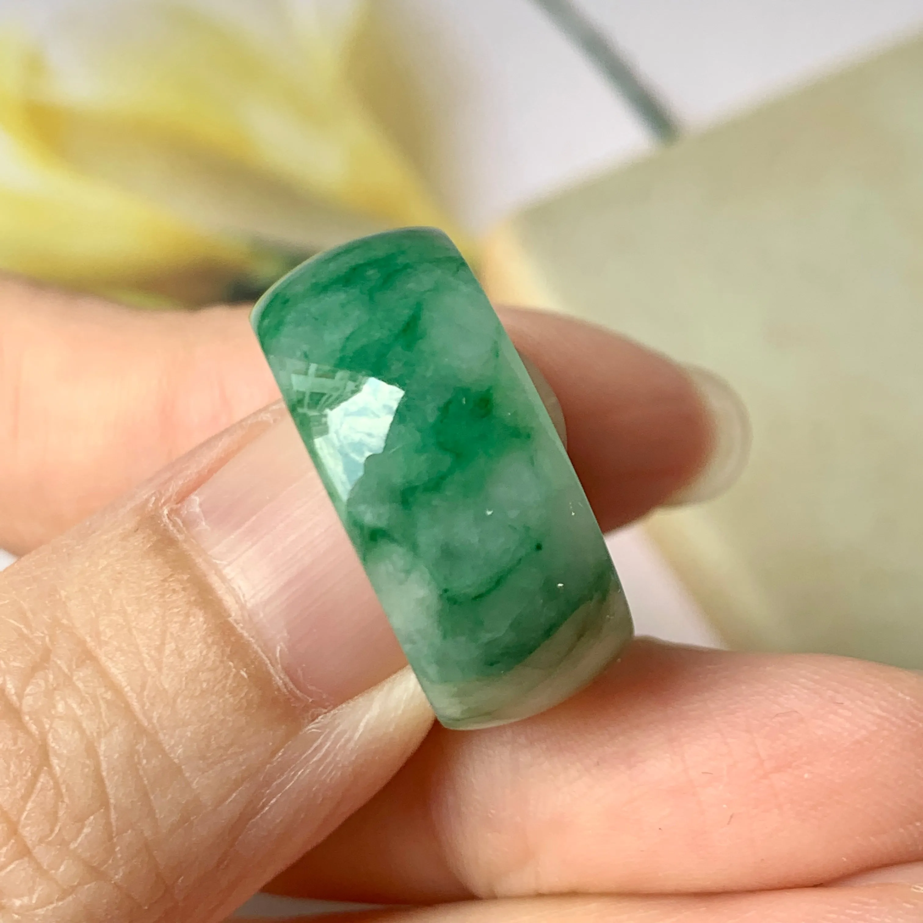 18.2mm A-Grade Natural Floral Imperial Green Jadeite Ring Band No.162175