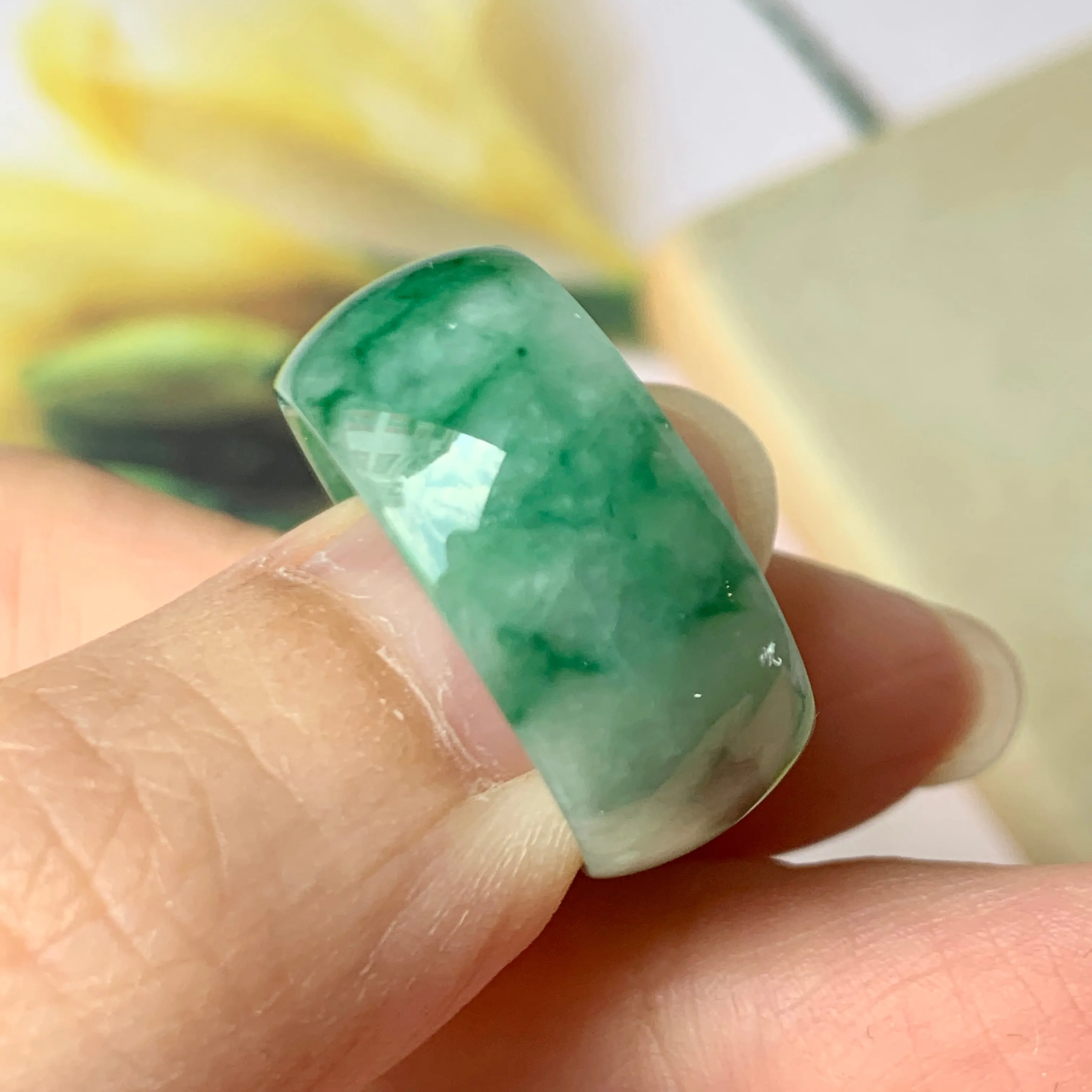 18.2mm A-Grade Natural Floral Imperial Green Jadeite Ring Band No.162175