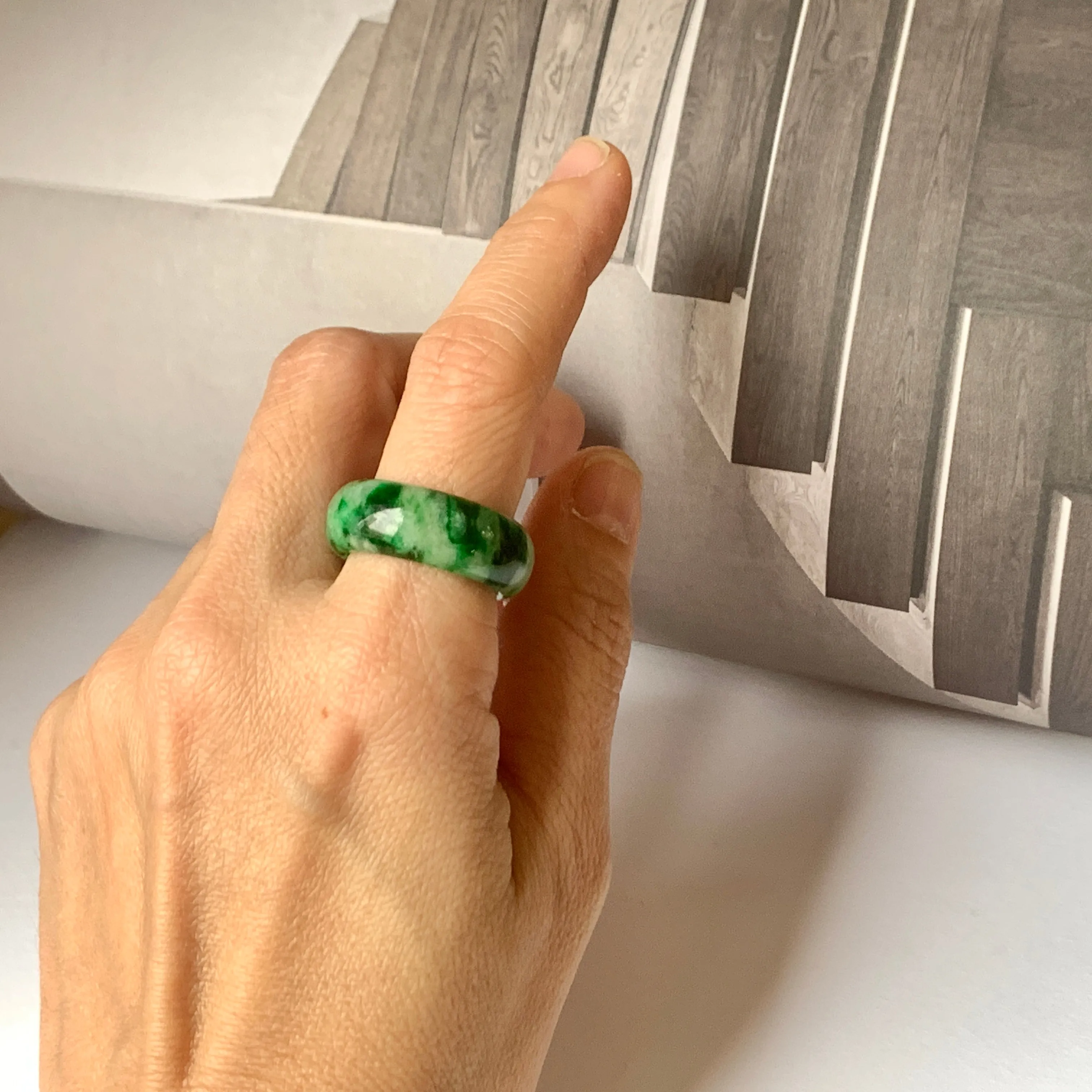 18.2mm A-Grade Natural Floral Imperial Jadeite Abacus Ring Band No.162219C