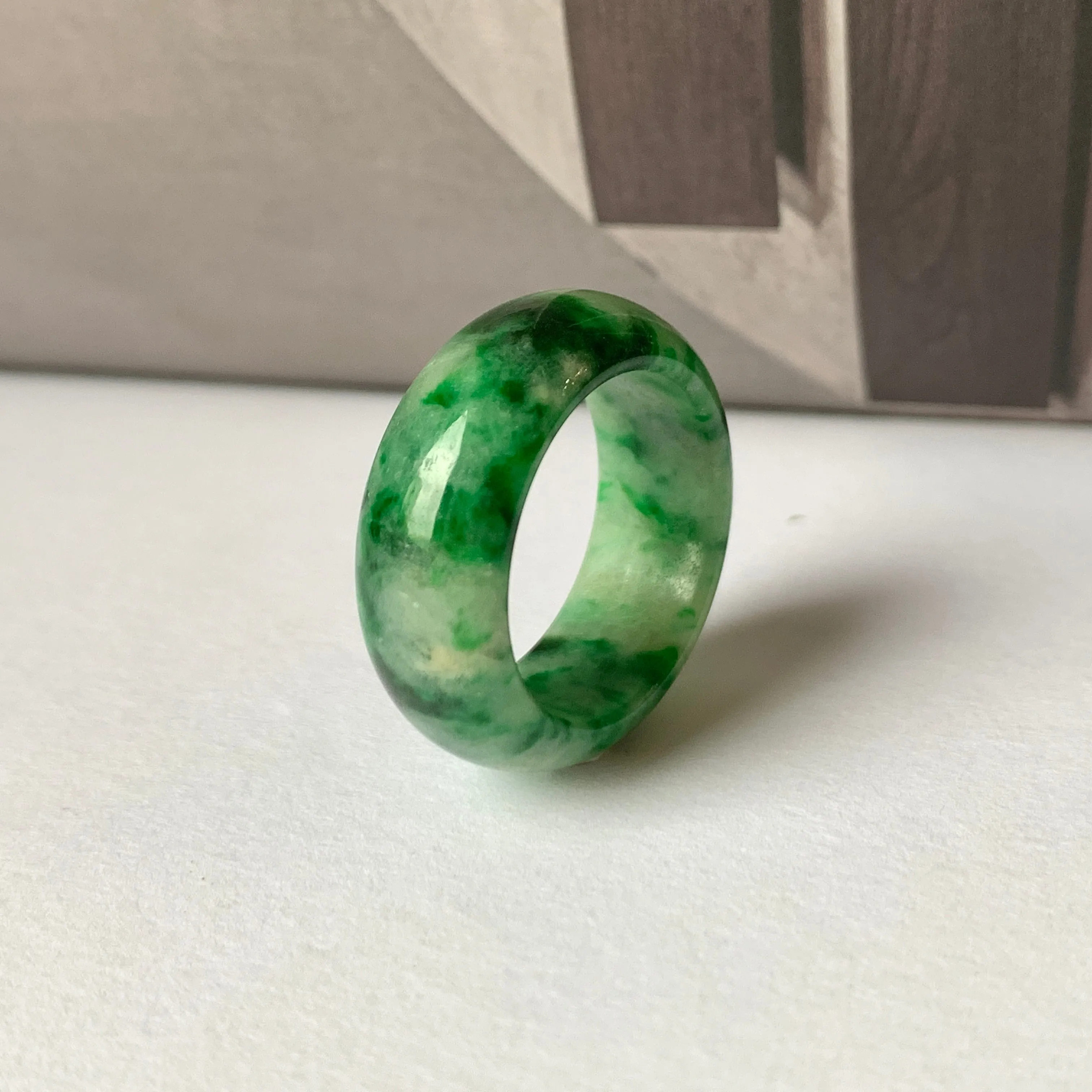 18.2mm A-Grade Natural Floral Imperial Jadeite Abacus Ring Band No.162219C