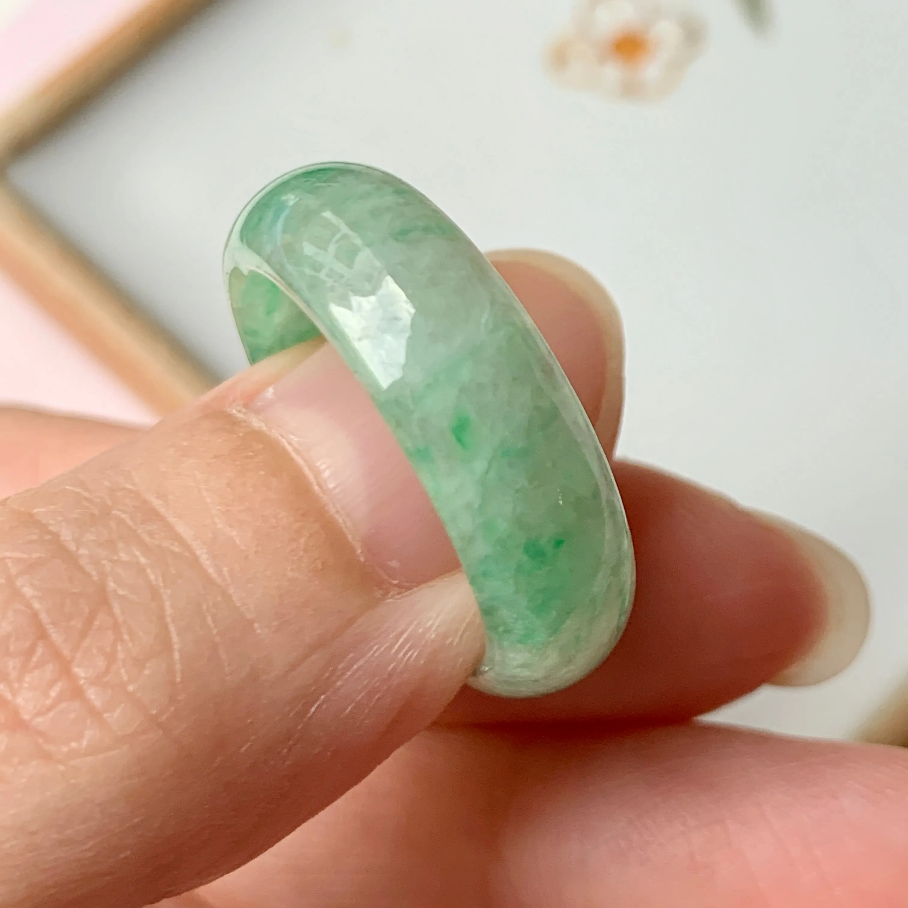 18.8mm A-Grade Natural Floral Imperial Green Jadeite Ring Band No.162149