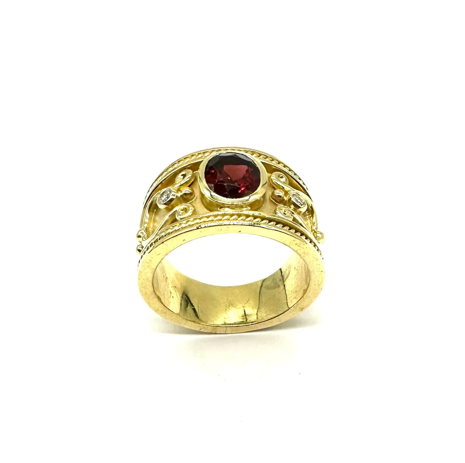 18K Gold Oval Garnet & Diamond Accent Band