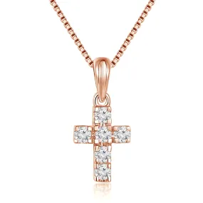 18K Rose Gold Diamond Cross Pendant