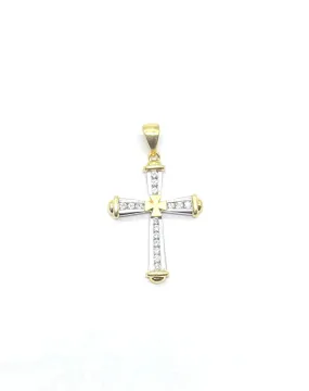 18k White & Yellow Gold Diamond Cross Pendant