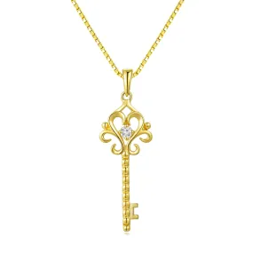 18K Yellow Gold Diamond Key Pendant