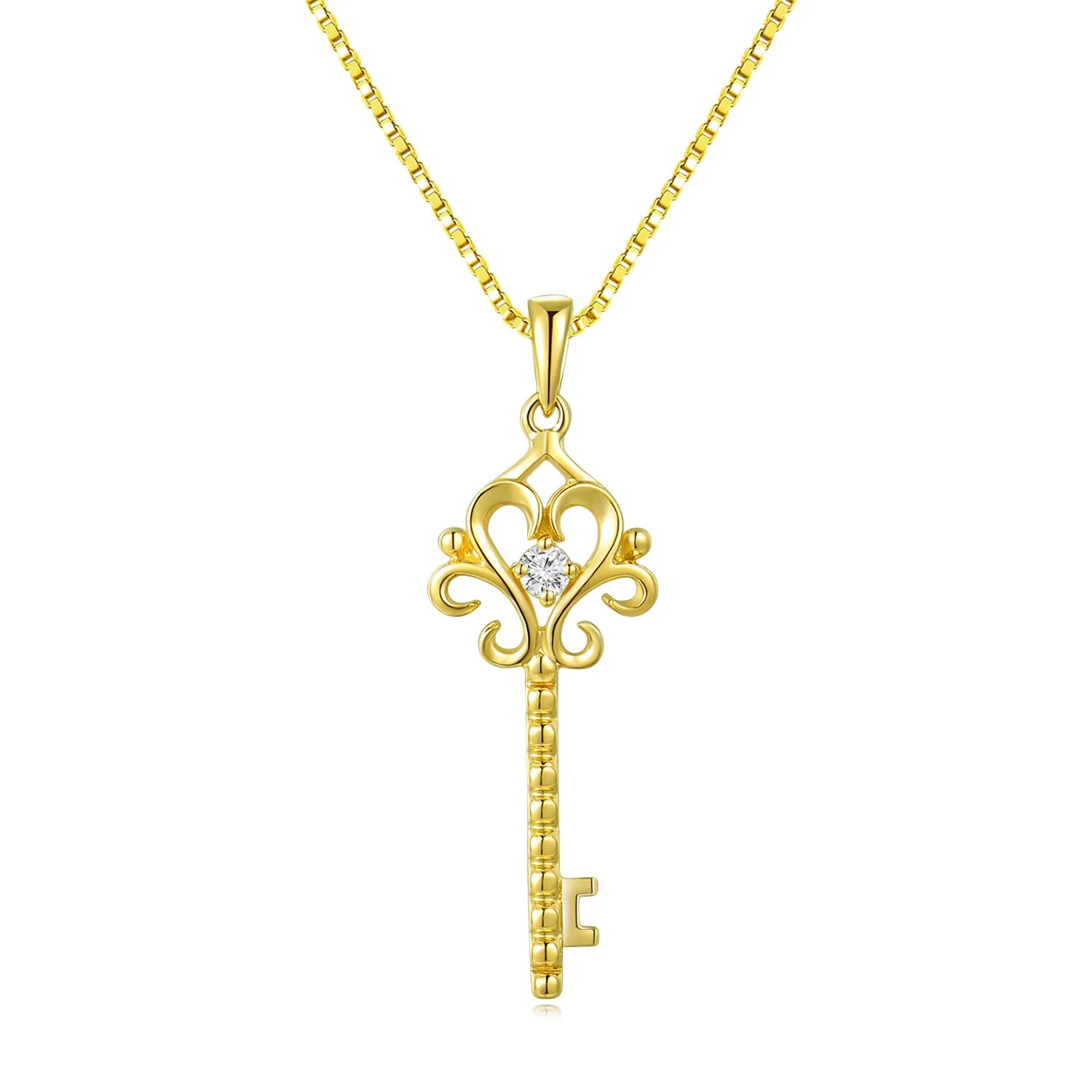 18K Yellow Gold Diamond Key Pendant