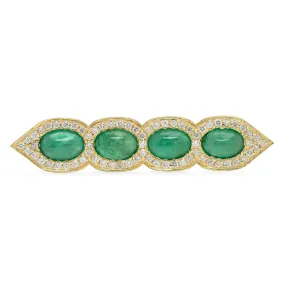 18K YG Emerald Deco Diamond Ring