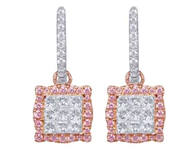 18kt White & Pink Diamond Square Drop Earrings