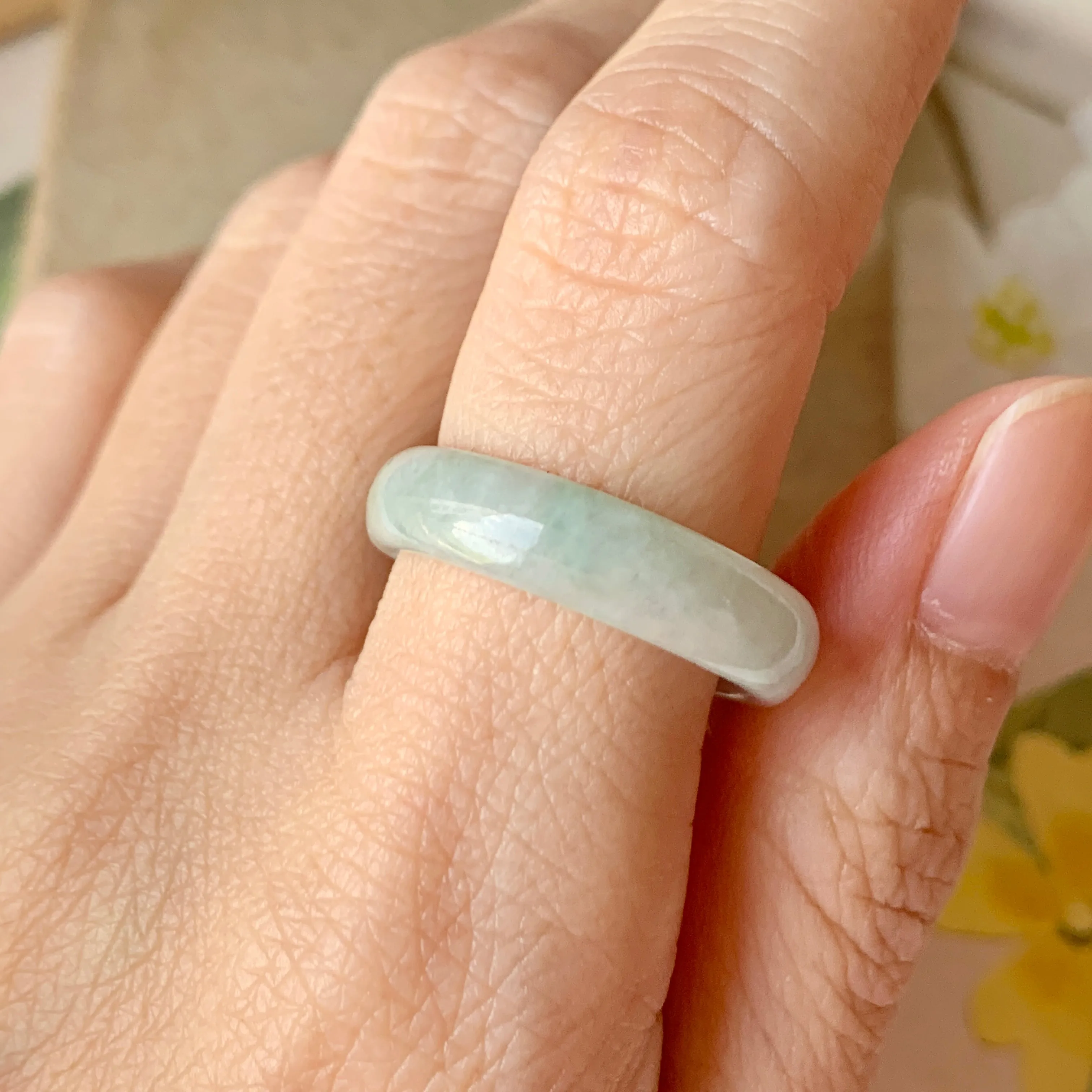 19.3mm A-Grade Natural Floral Jadeite Ring Band No.161658