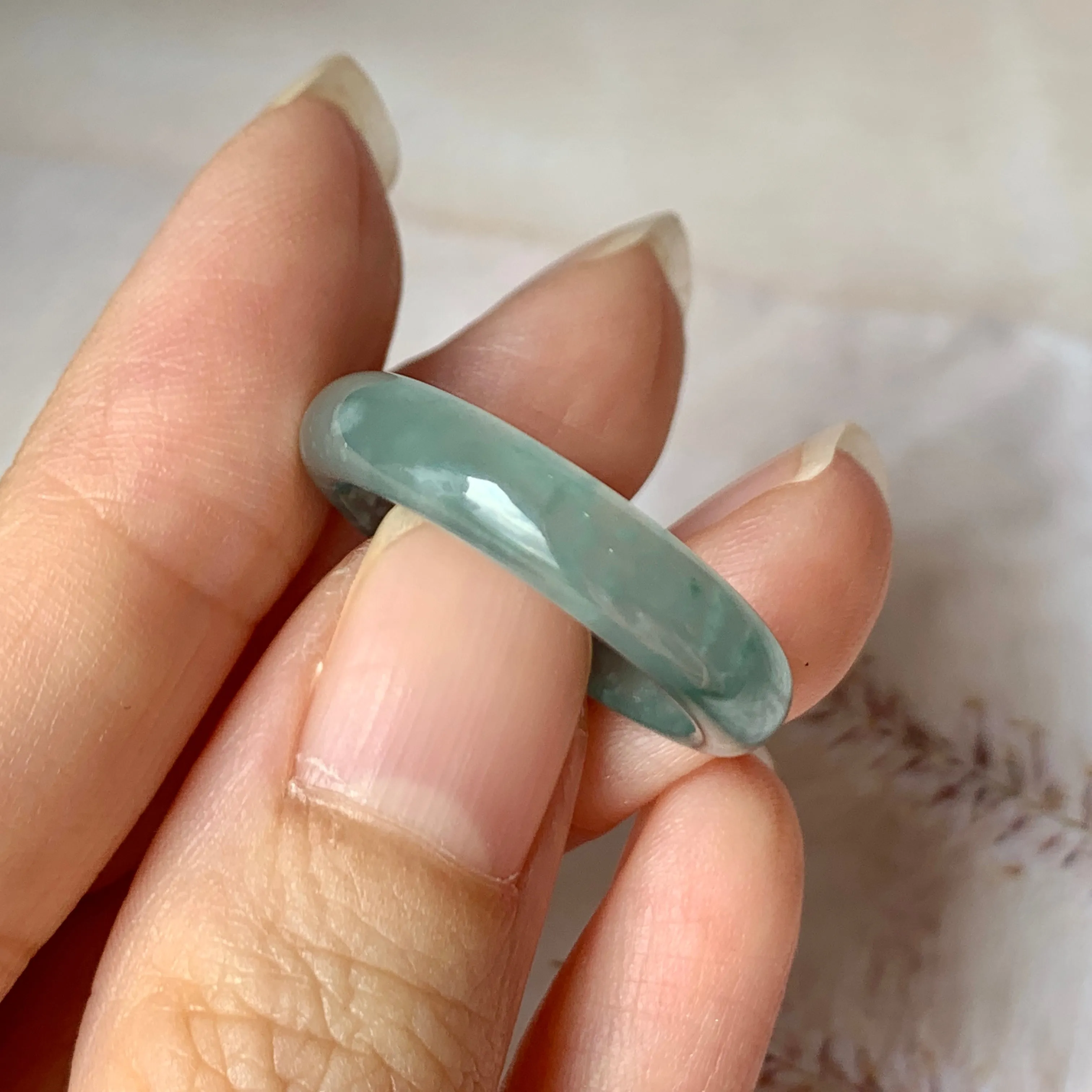 19mm A-Grade Natural Greenish Blue Jadeite Ring Band No.162130