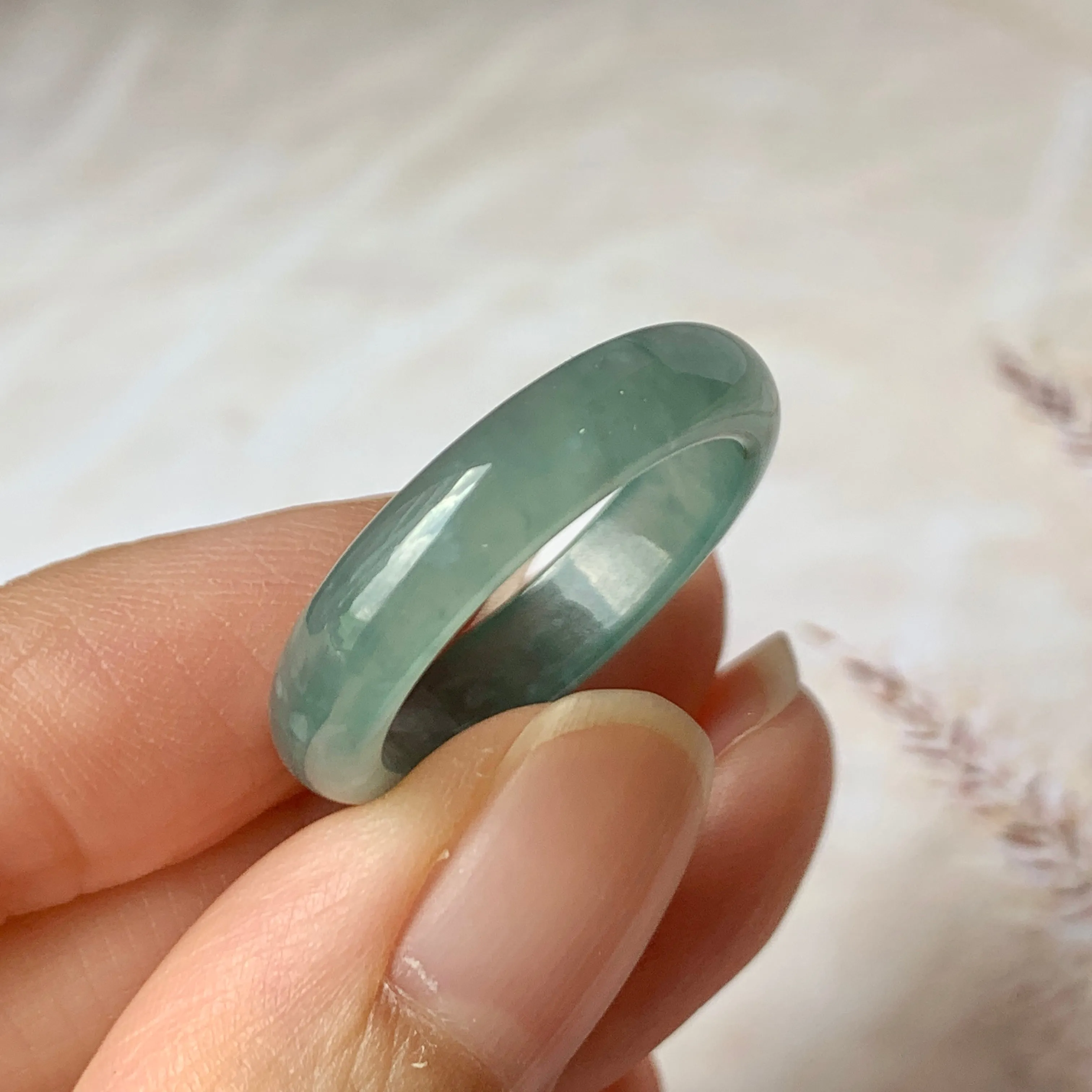 19mm A-Grade Natural Greenish Blue Jadeite Ring Band No.162130