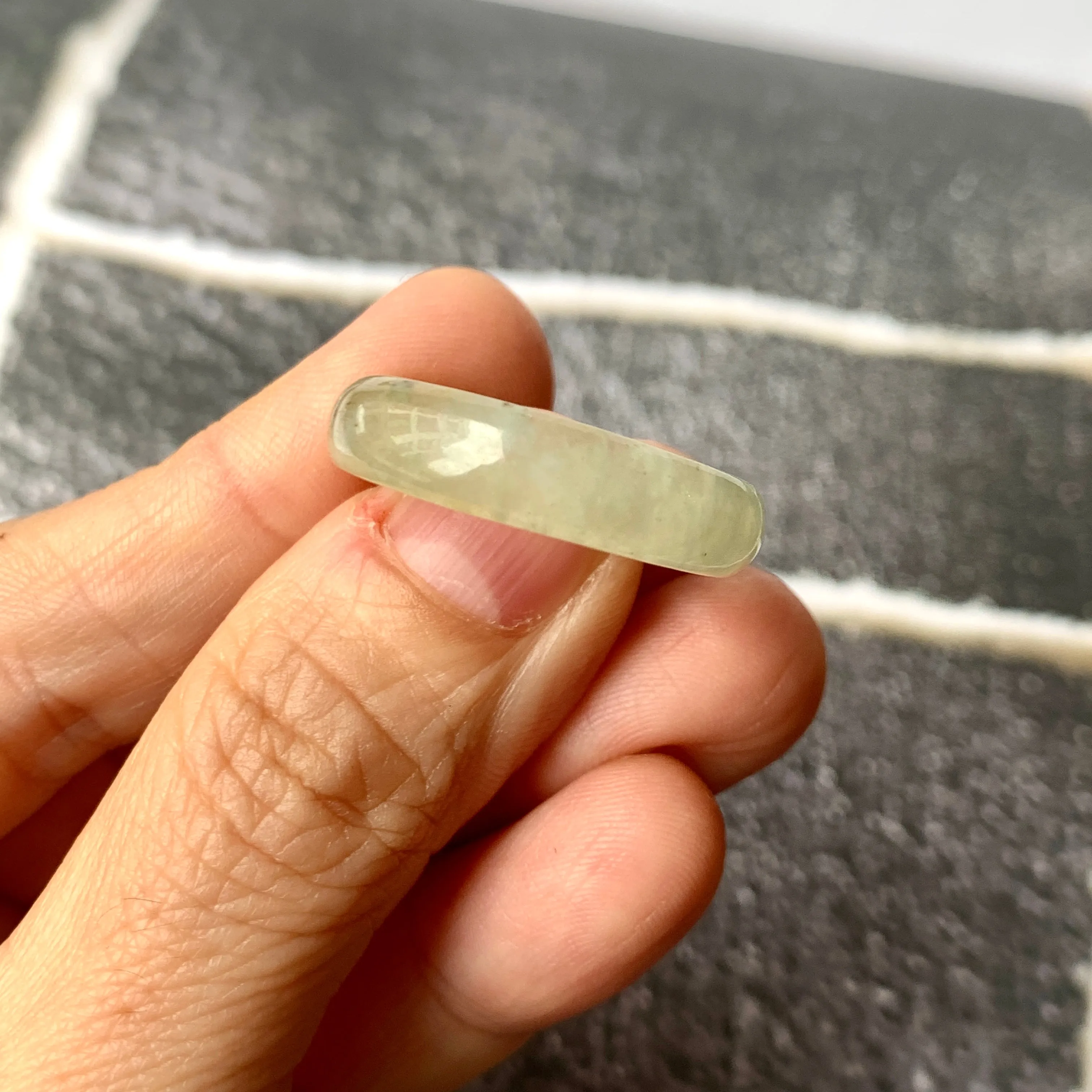 19mm A-Grade Natural Yellowish Green Jadeite Abacus Ring Band No.161771