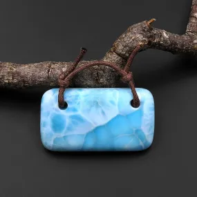 2 Hole Pendant Natural Blue Larimar Rectangle Pendant Drilled Genuine Real Blue Larimar Gemstone A4