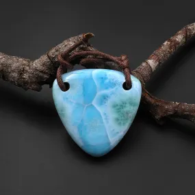 2 Hole Pendant Natural Blue Larimar Triangle Pendant Drilled Genuine Real Blue Larimar Gemstone A23