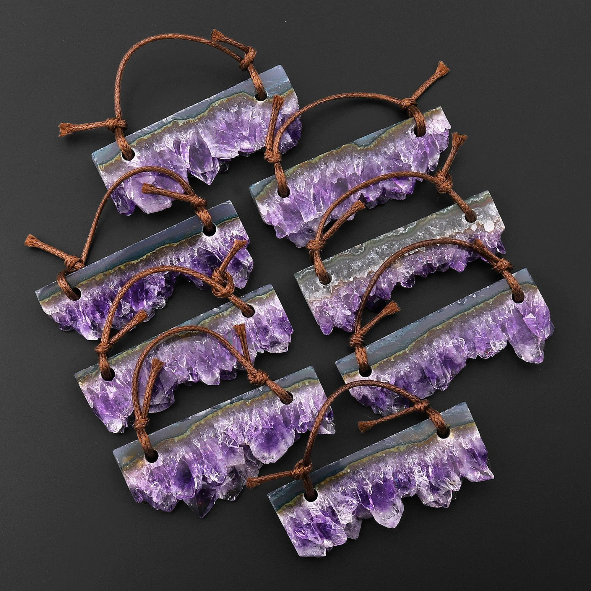 2 Hole Pendant Natural Purple Amethyst Crystal Stalactite Pendant Drilled Long Rectangle Gemstone Focal Bead