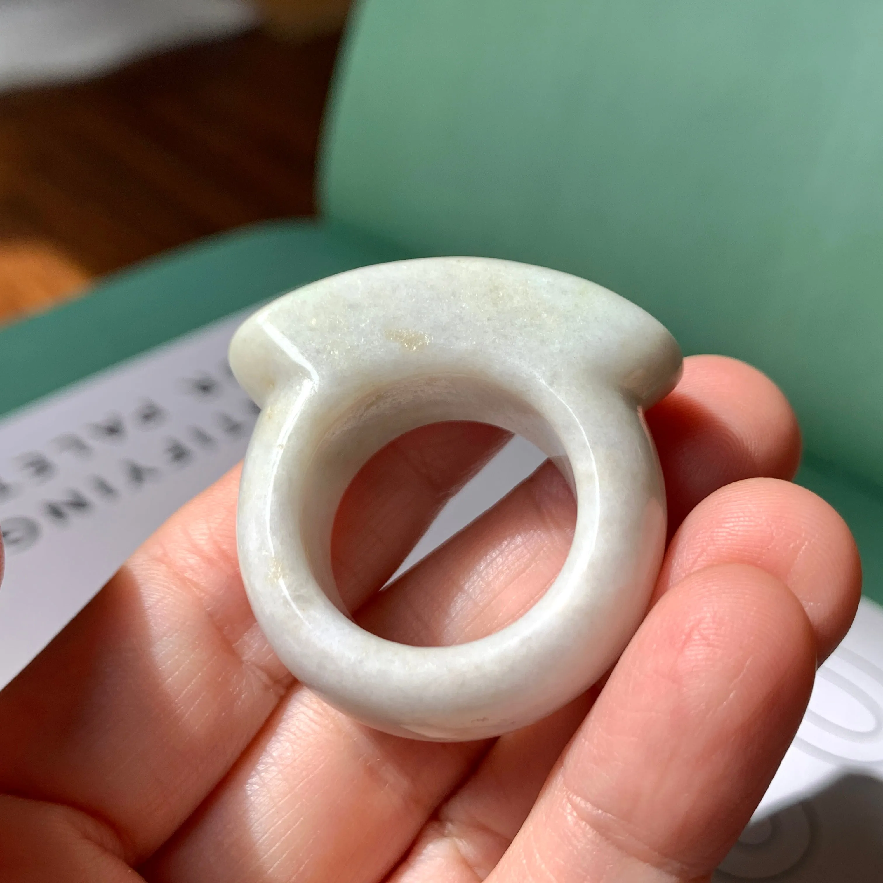 20.1mm A-Grade Natural White Jadeite Saddle Top Ring Band No. 161227