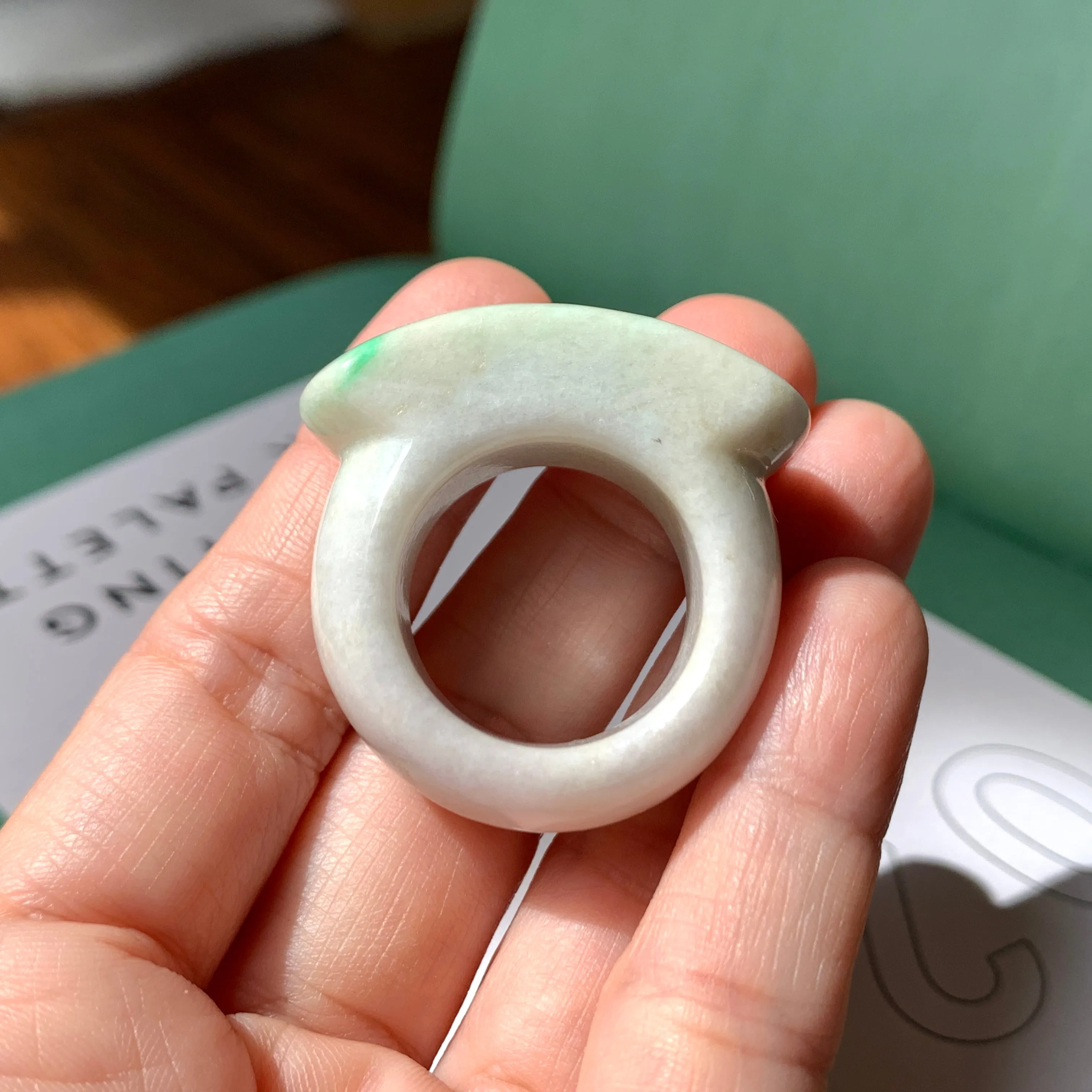 20.1mm A-Grade Natural White Jadeite Saddle Top Ring Band No. 161227