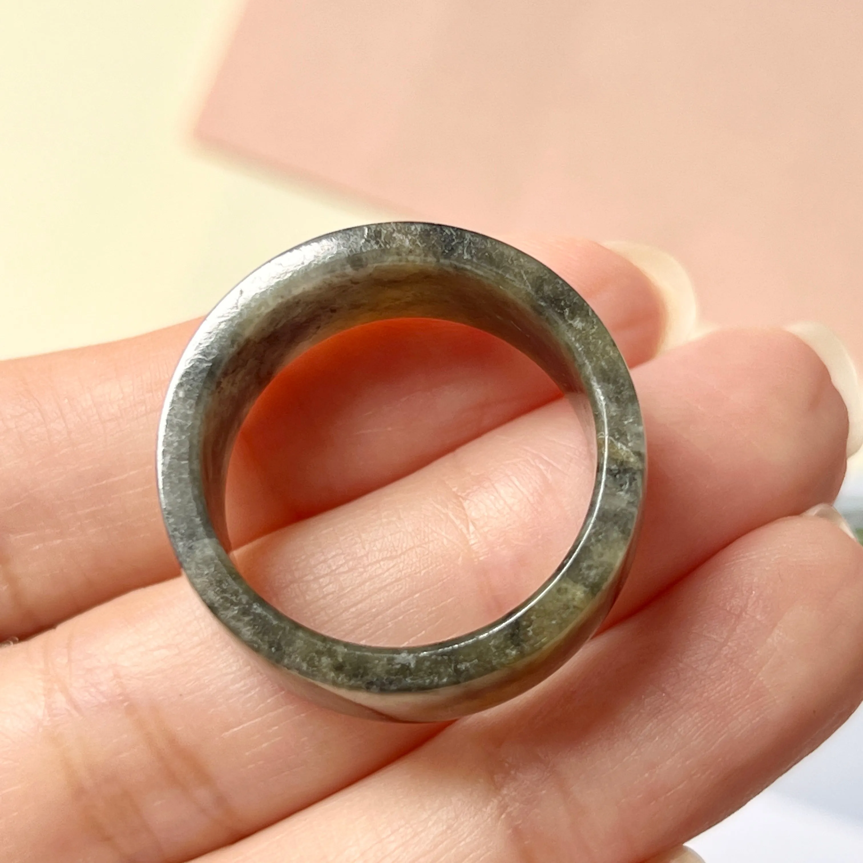 21mm A-Grade Natural Black Jadeite Ring Band No.162312