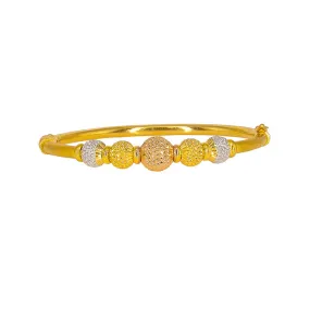 22K Multi Tone Gold Bangle W/ Four Laser Mark Accent Balls