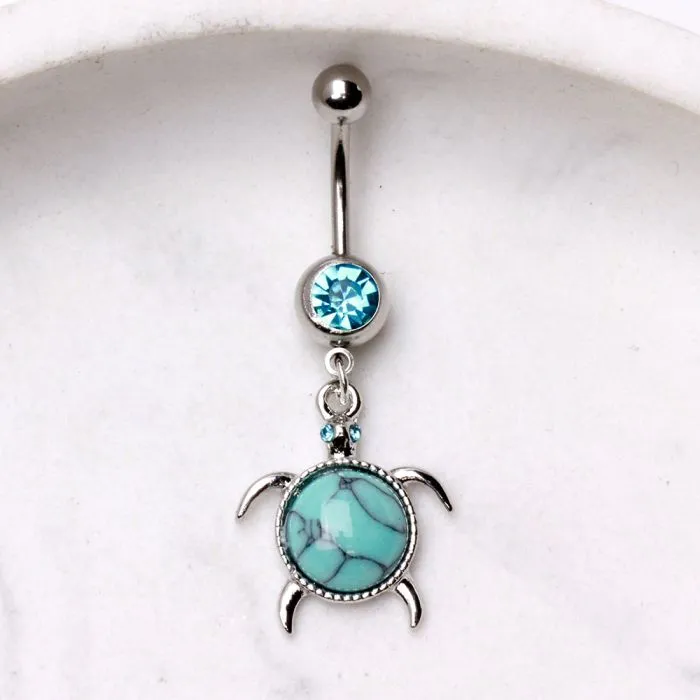 316L Stainless Steel Turquoise Turtle Dangle Navel Ring