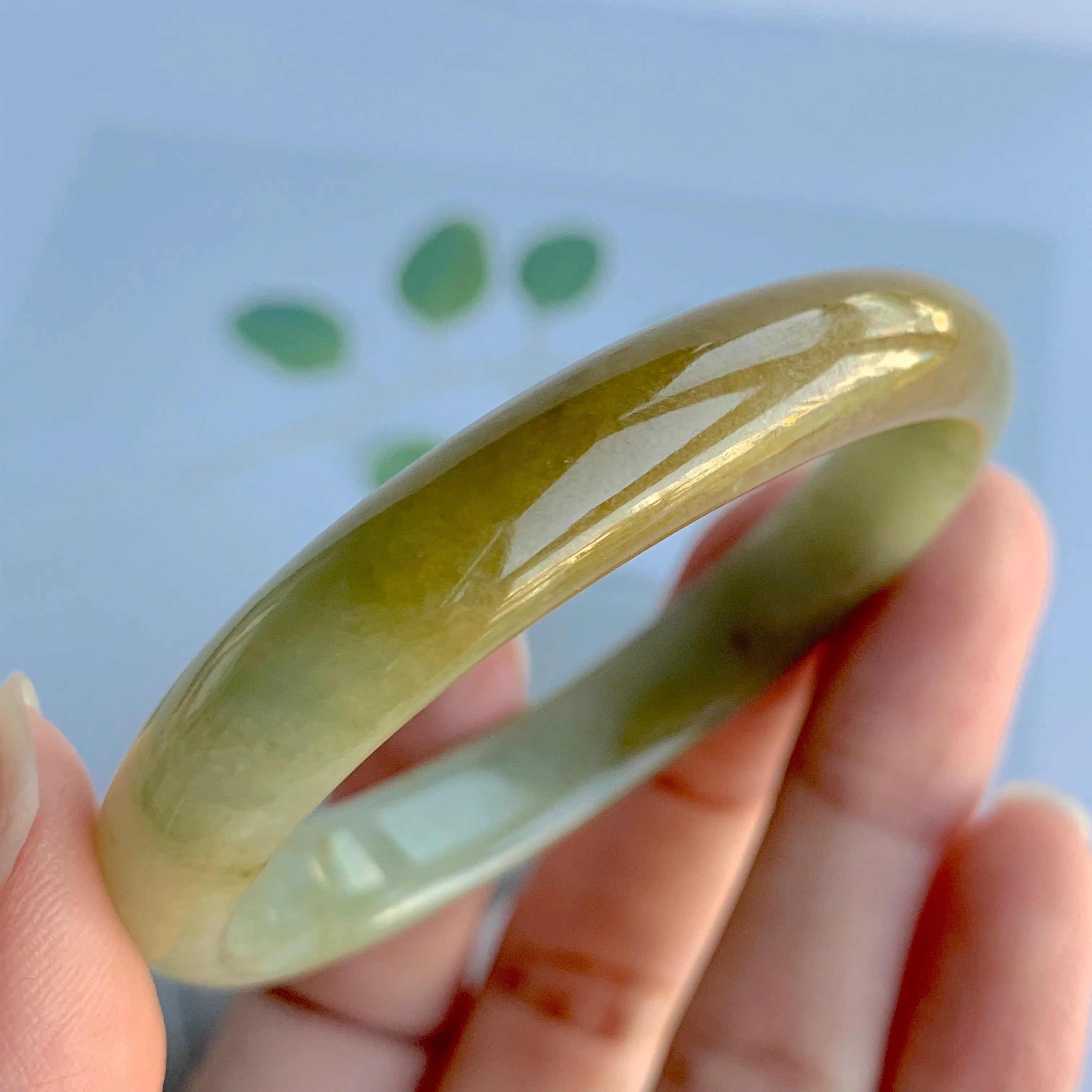 49.6mm A-Grade Jadeite Yellow And Green Modern Oval Bangle No.330004