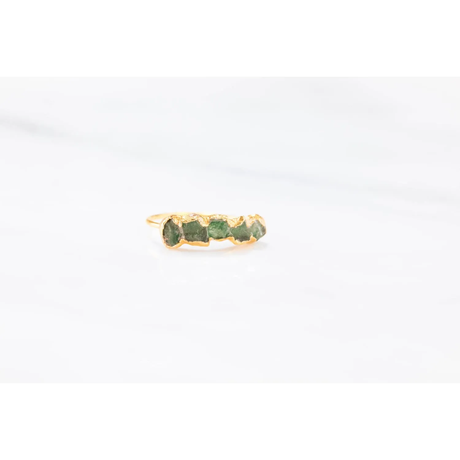 5 Stone Raw Emerald Ring in Yellow Gold