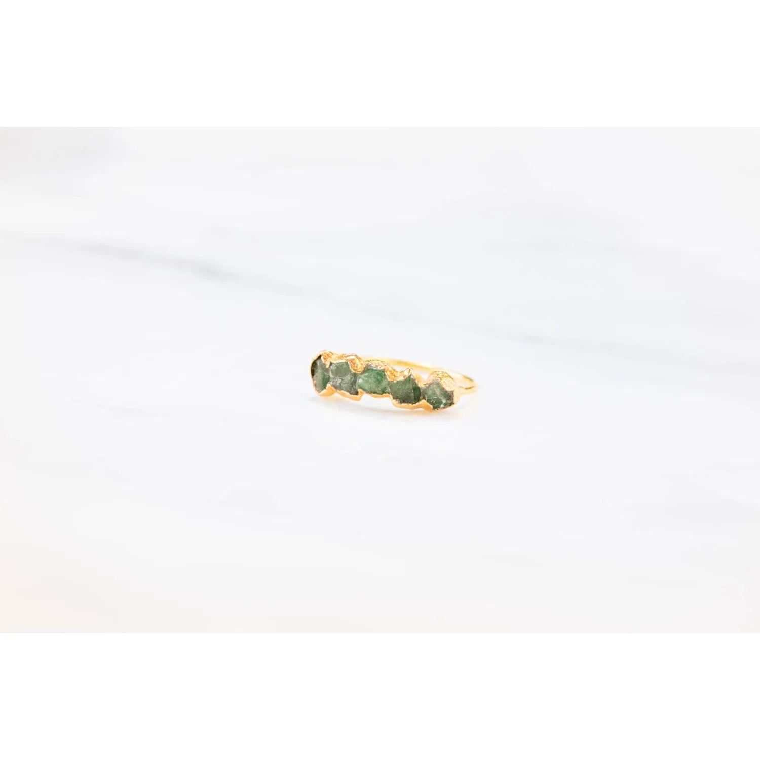 5 Stone Raw Emerald Ring in Yellow Gold