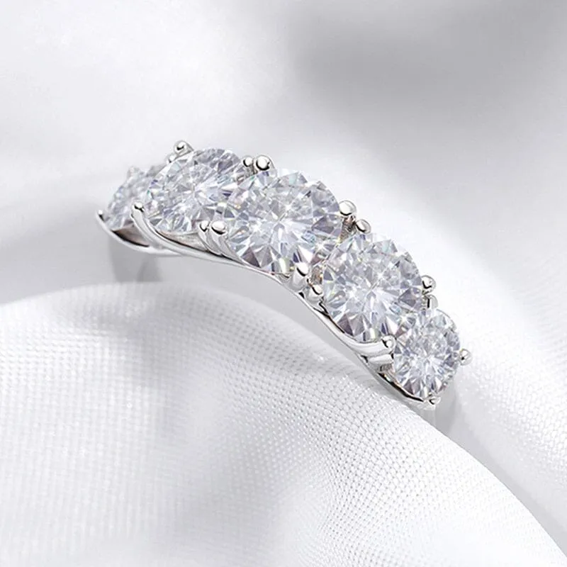 5 Stones Sparkling Diamond 925 Sterling Silver Ring