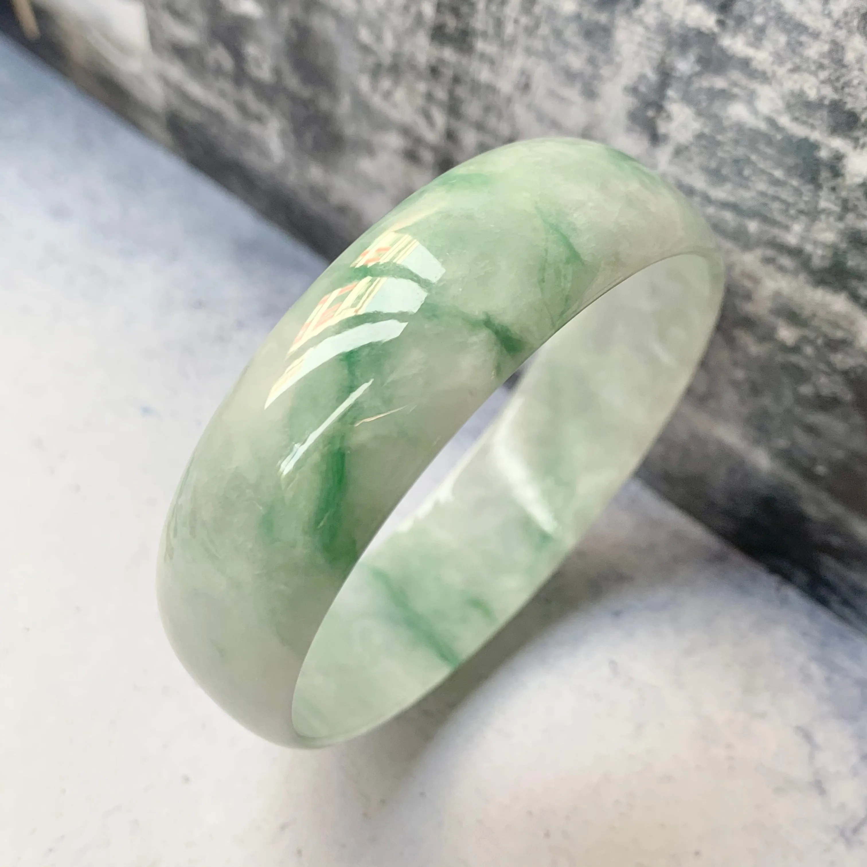 50.7mm A-Grade Natural Floral Jadeite Modern Round Bangle No.151636