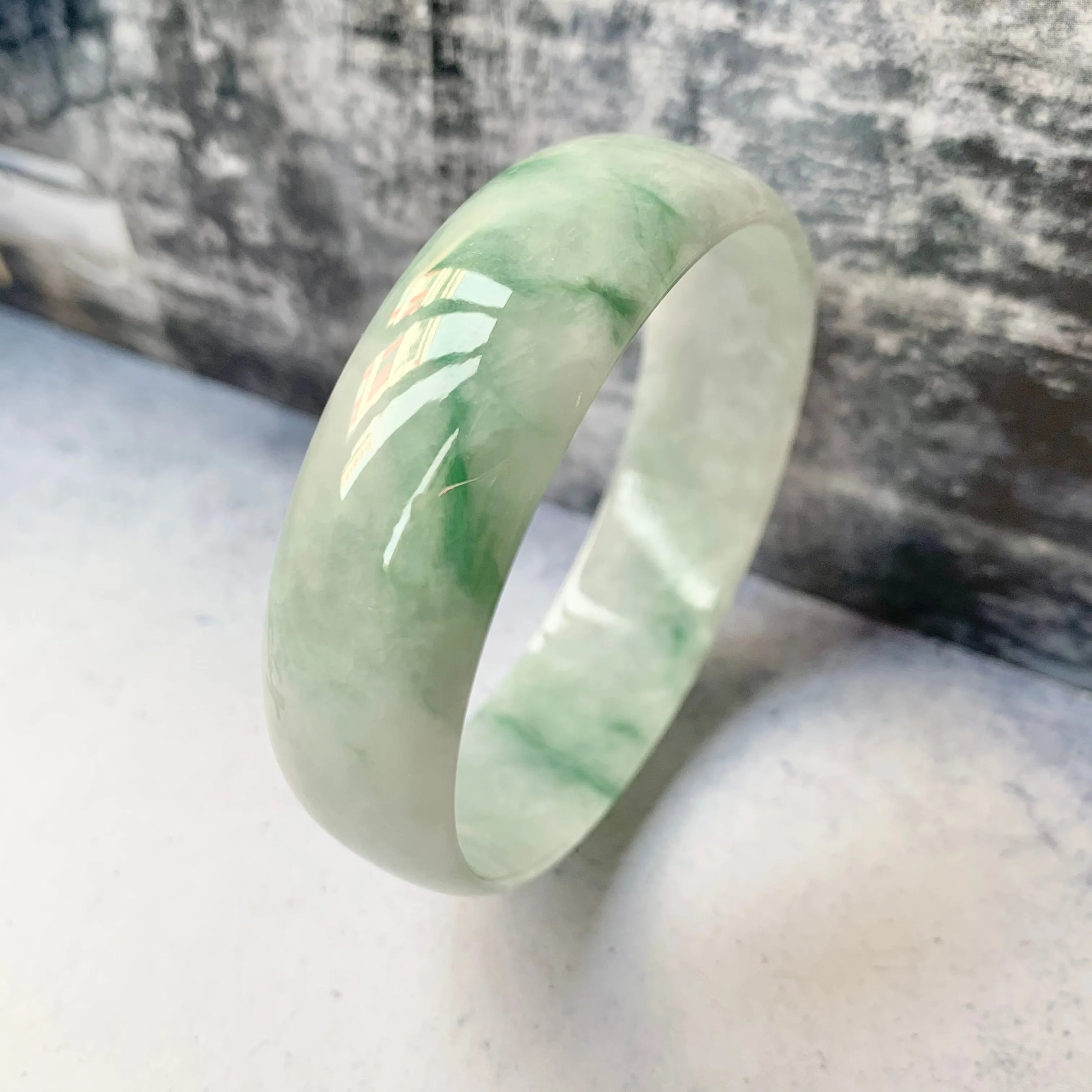 50.7mm A-Grade Natural Floral Jadeite Modern Round Bangle No.151636