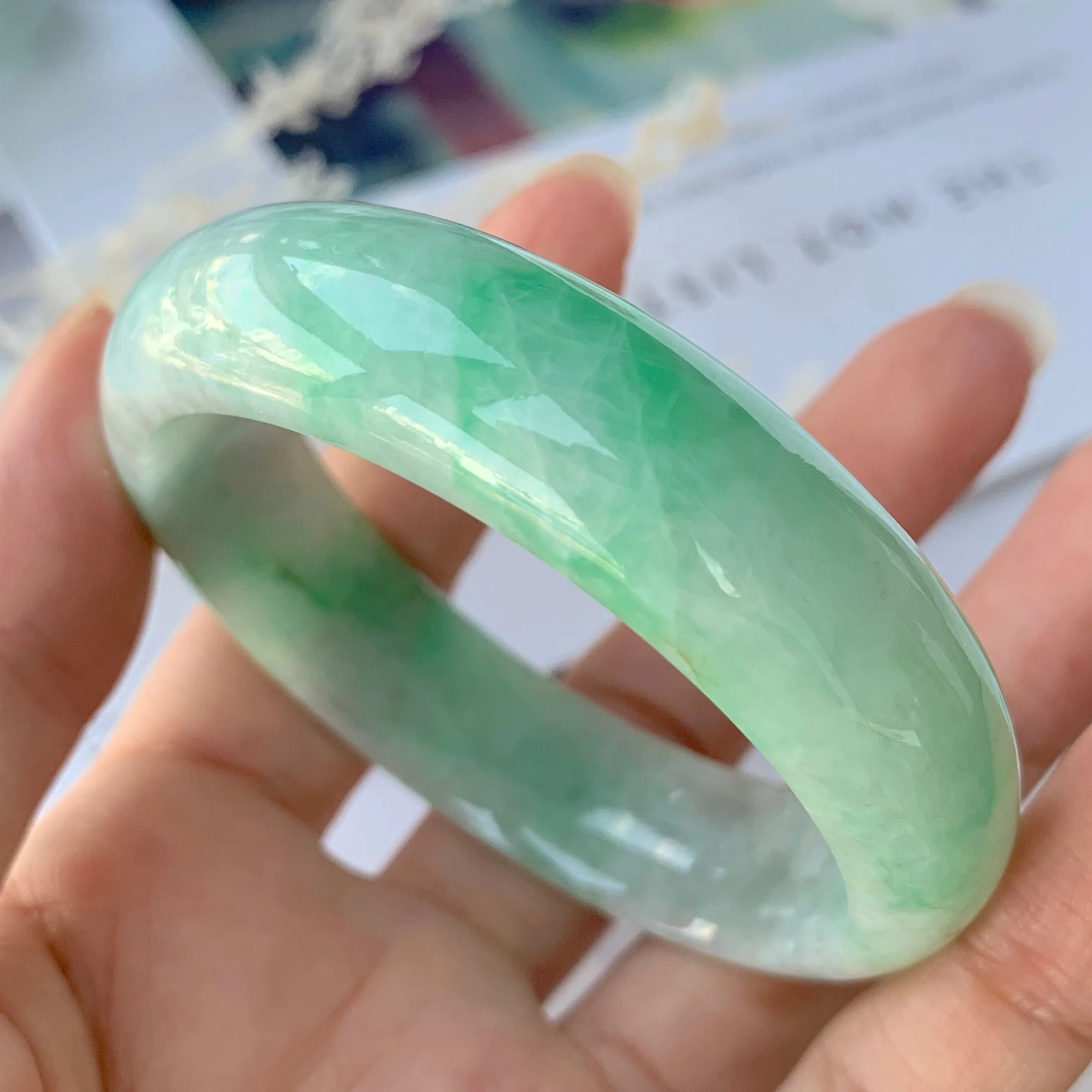 51.2mm A-Grade Natural Moss On Snow Jadeite Modern Round Bangle No.151655