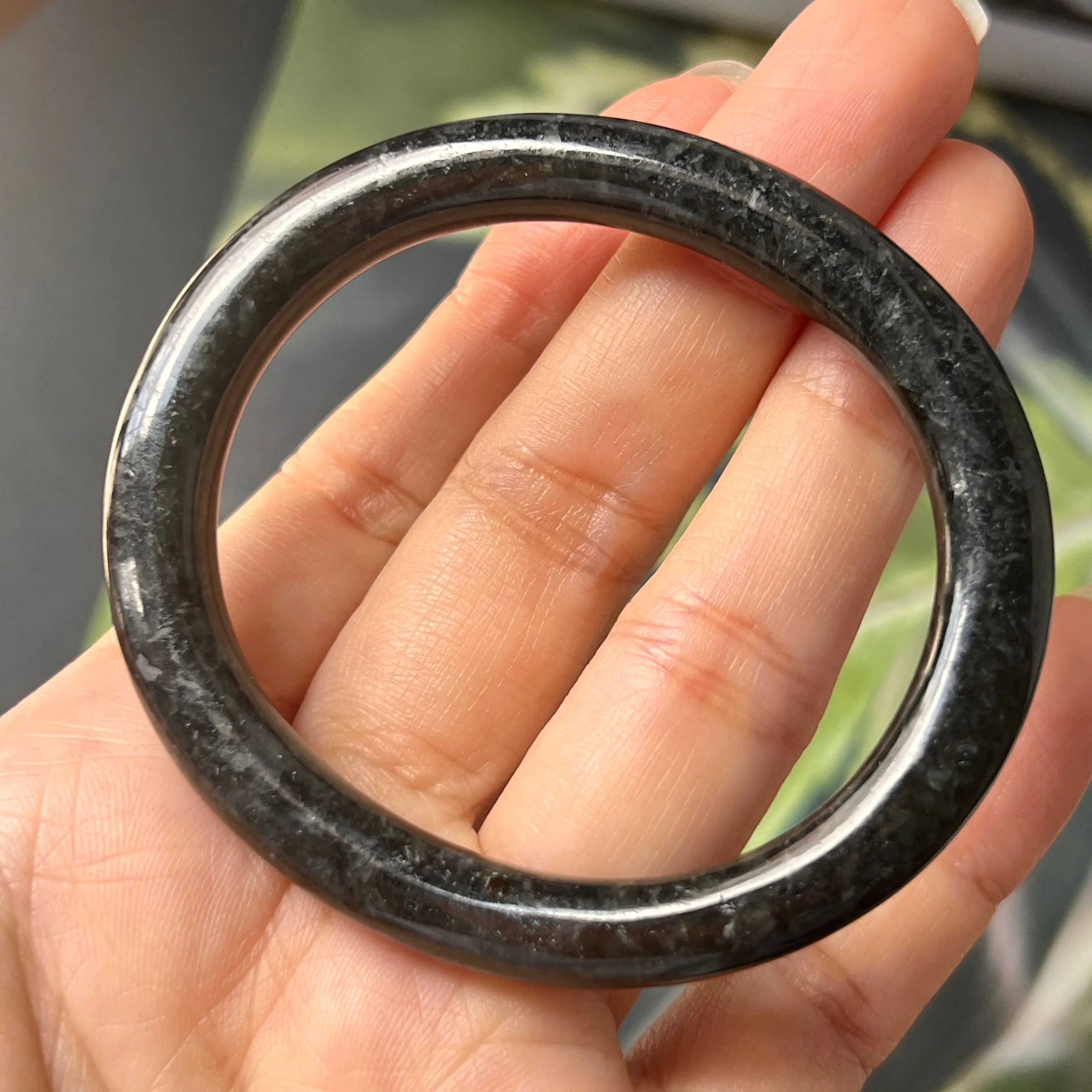 51.5mm A-Grade Natural Black Jadeite Traditional Oval Bangle No. 152021