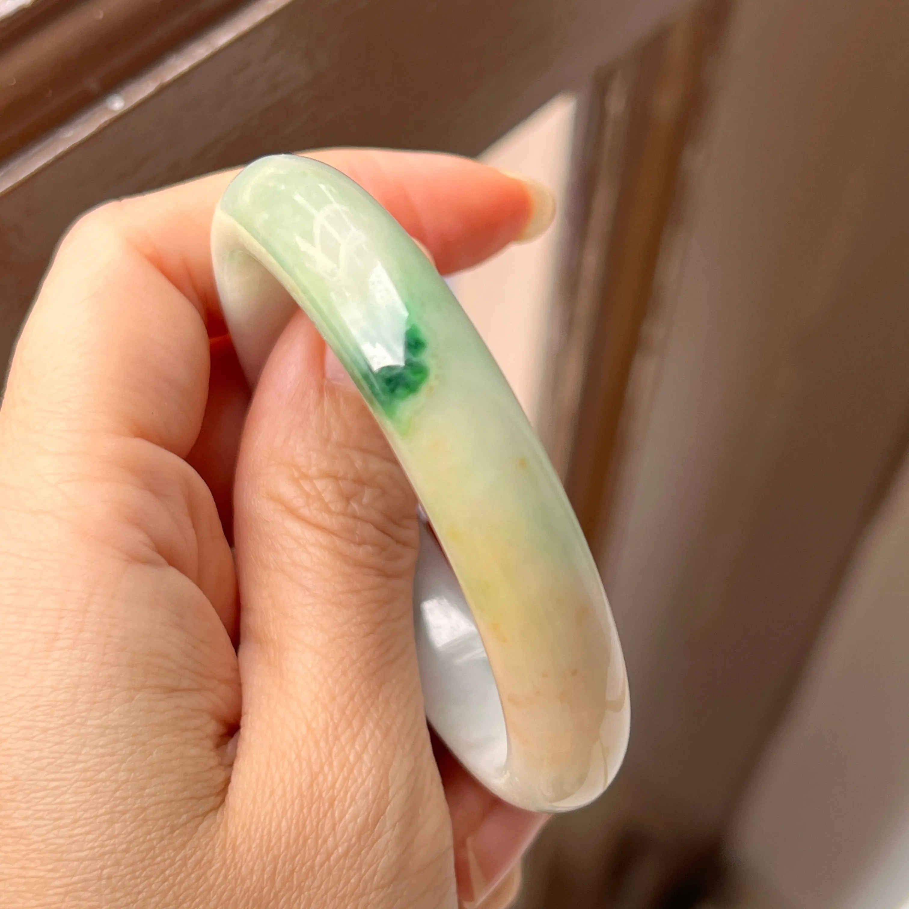 51.6mm A-Grade Natural Multi-colour Jadeite Modern Oval Bangle No. 152007