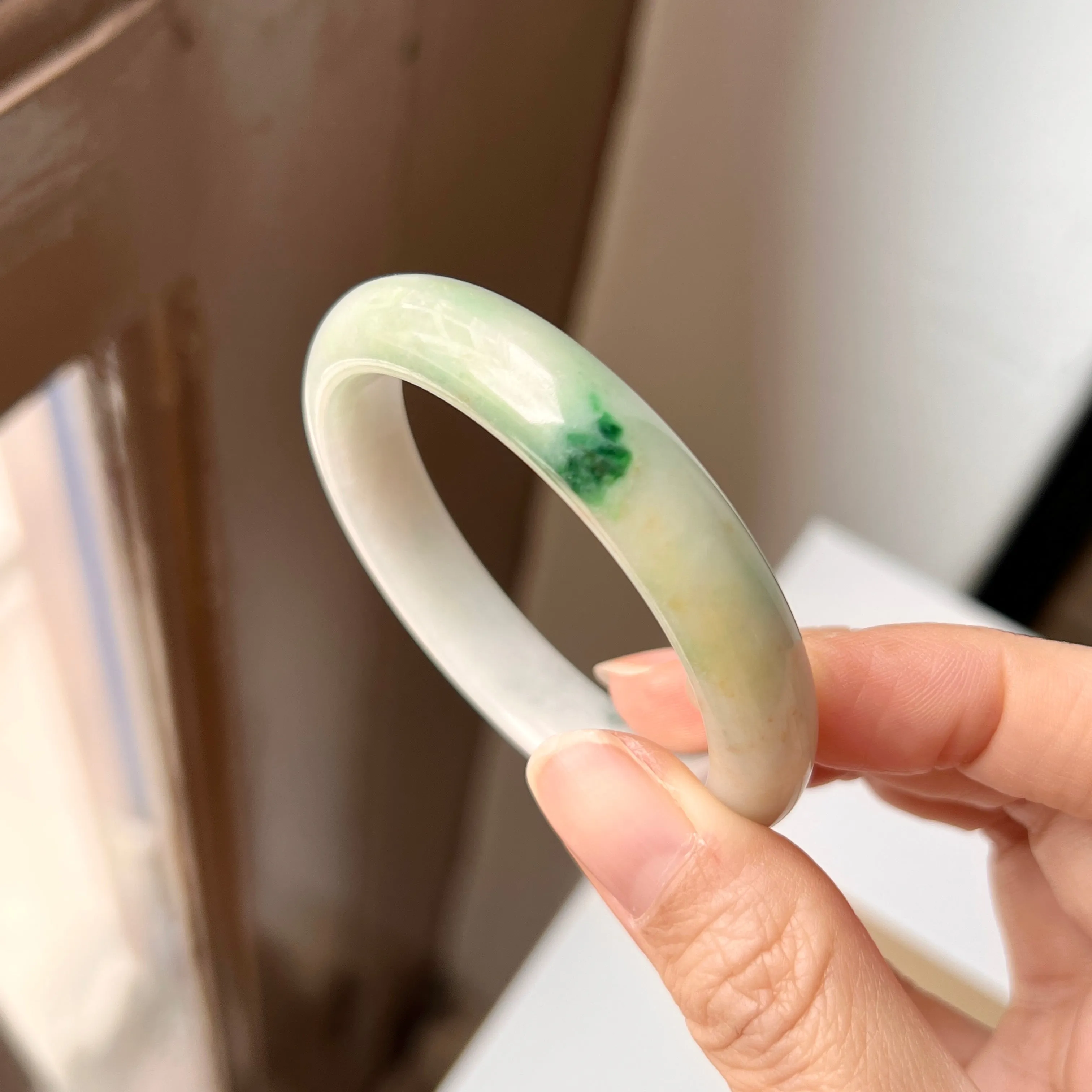 51.6mm A-Grade Natural Multi-colour Jadeite Modern Oval Bangle No. 152007