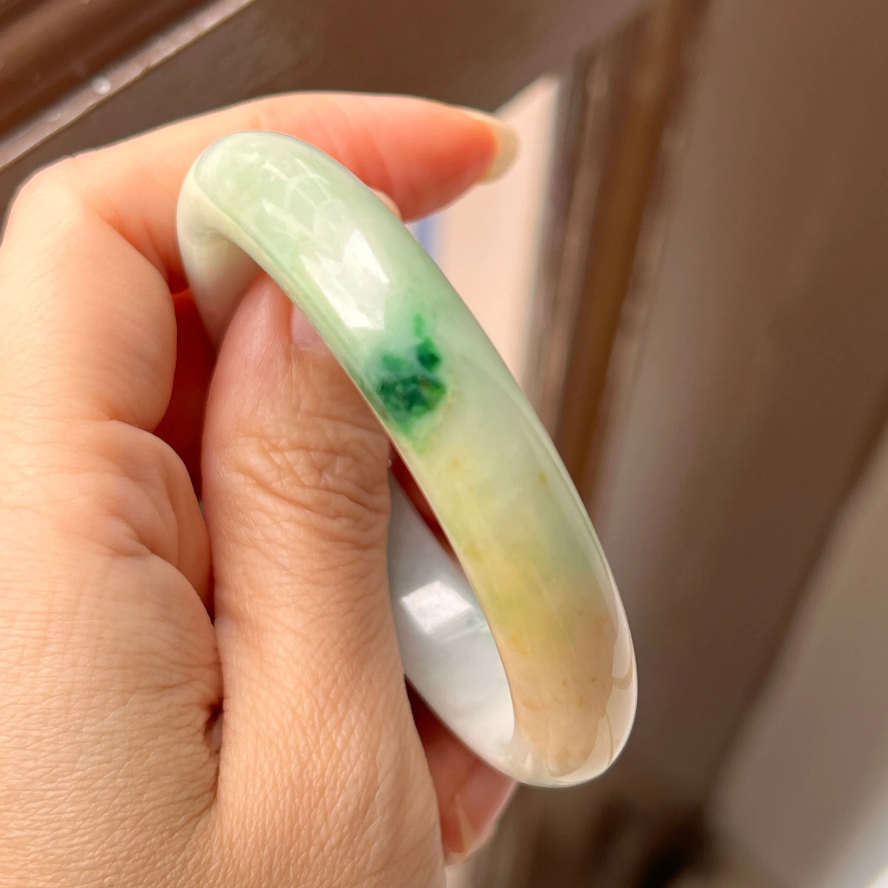 51.6mm A-Grade Natural Multi-colour Jadeite Modern Oval Bangle No. 152007