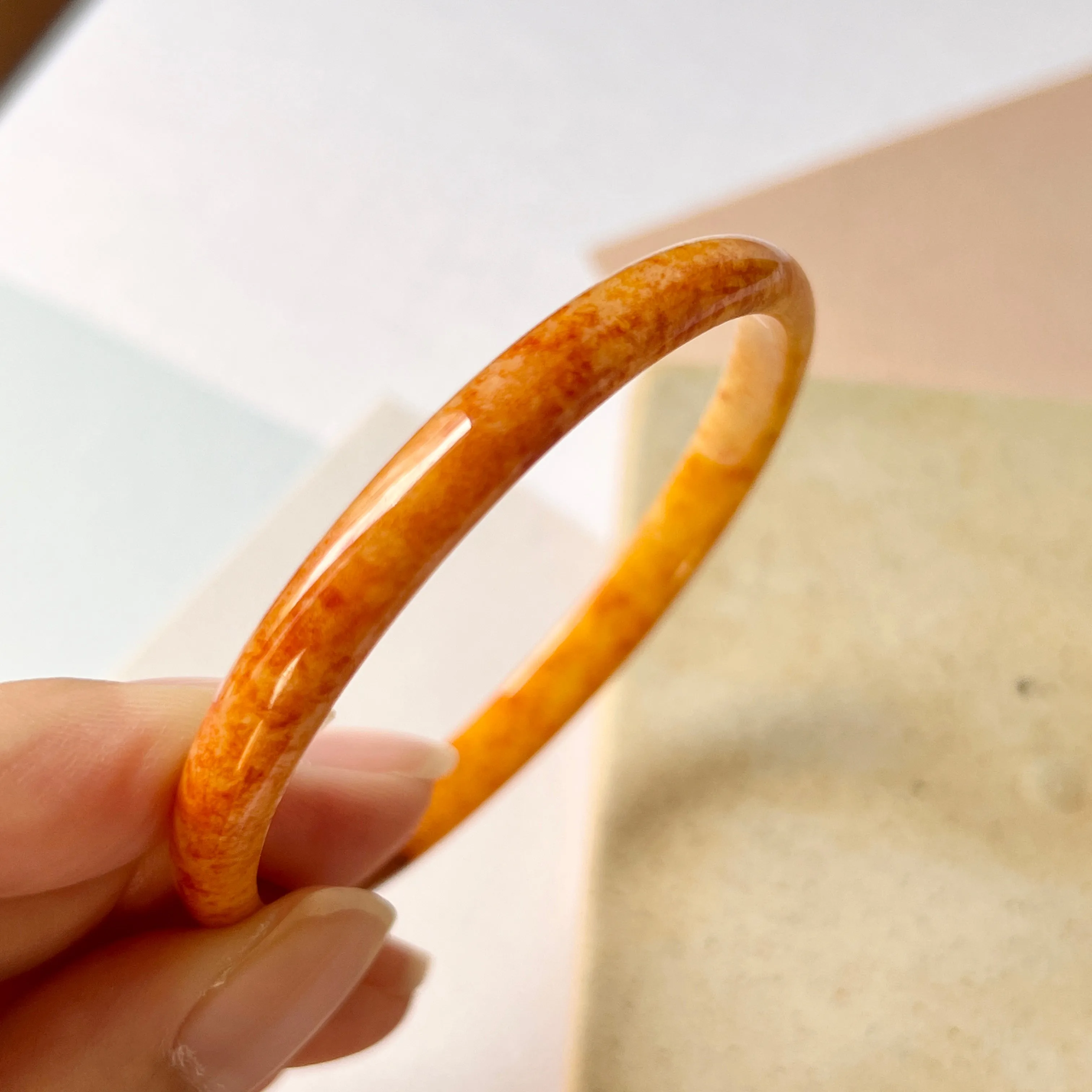 52.1mm A-Grade Natural Orangey Red Jadeite Modern Round Bangle No.151981