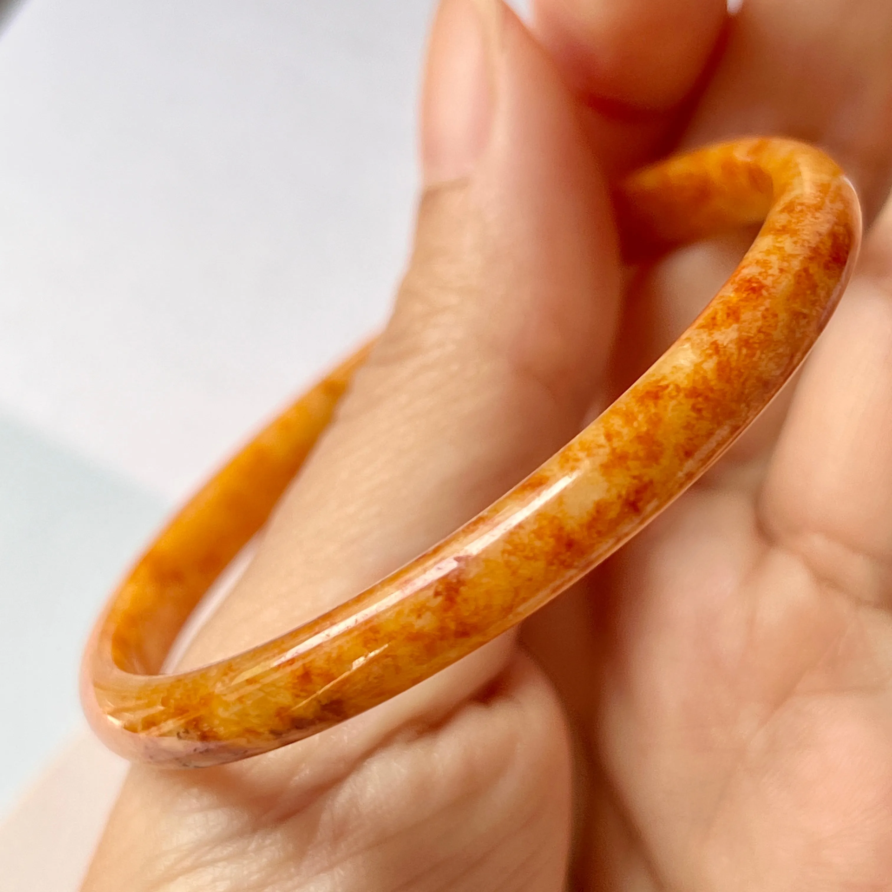 52.1mm A-Grade Natural Orangey Red Jadeite Modern Round Bangle No.151981