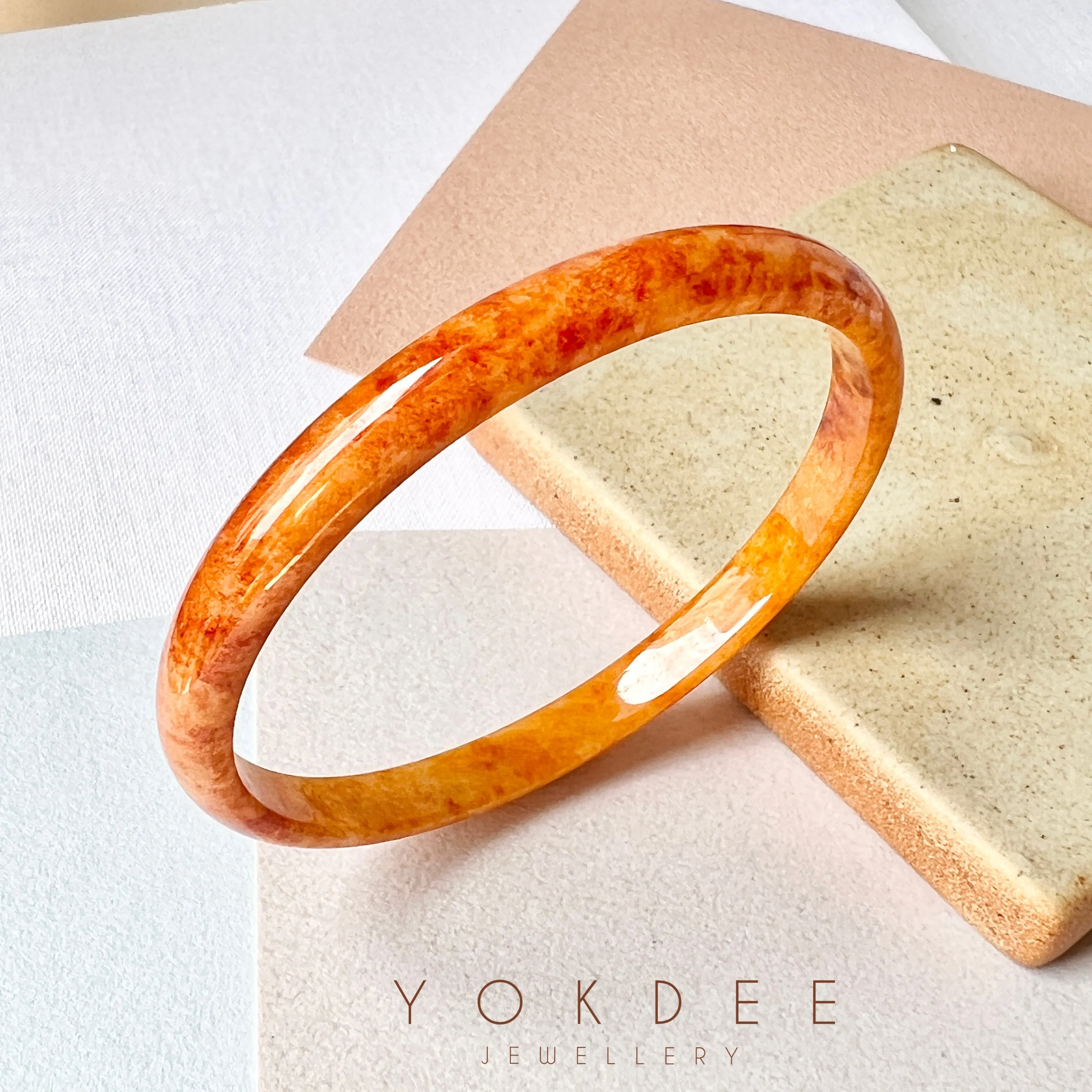 52.1mm A-Grade Natural Orangey Red Jadeite Modern Round Bangle No.151981