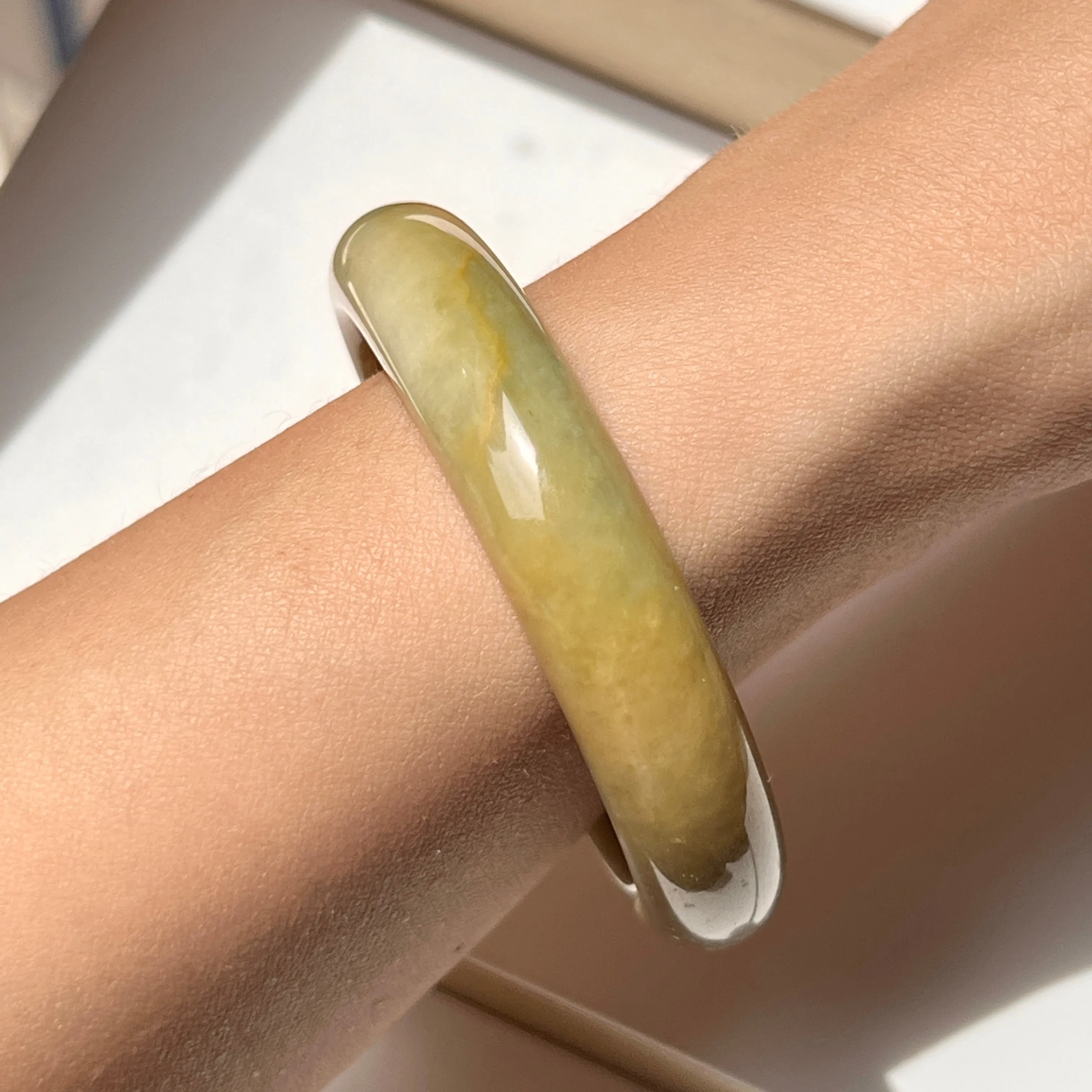 54.3mm A-Grade Natural Russet Jadeite Modern Oval Bangle No. 152010