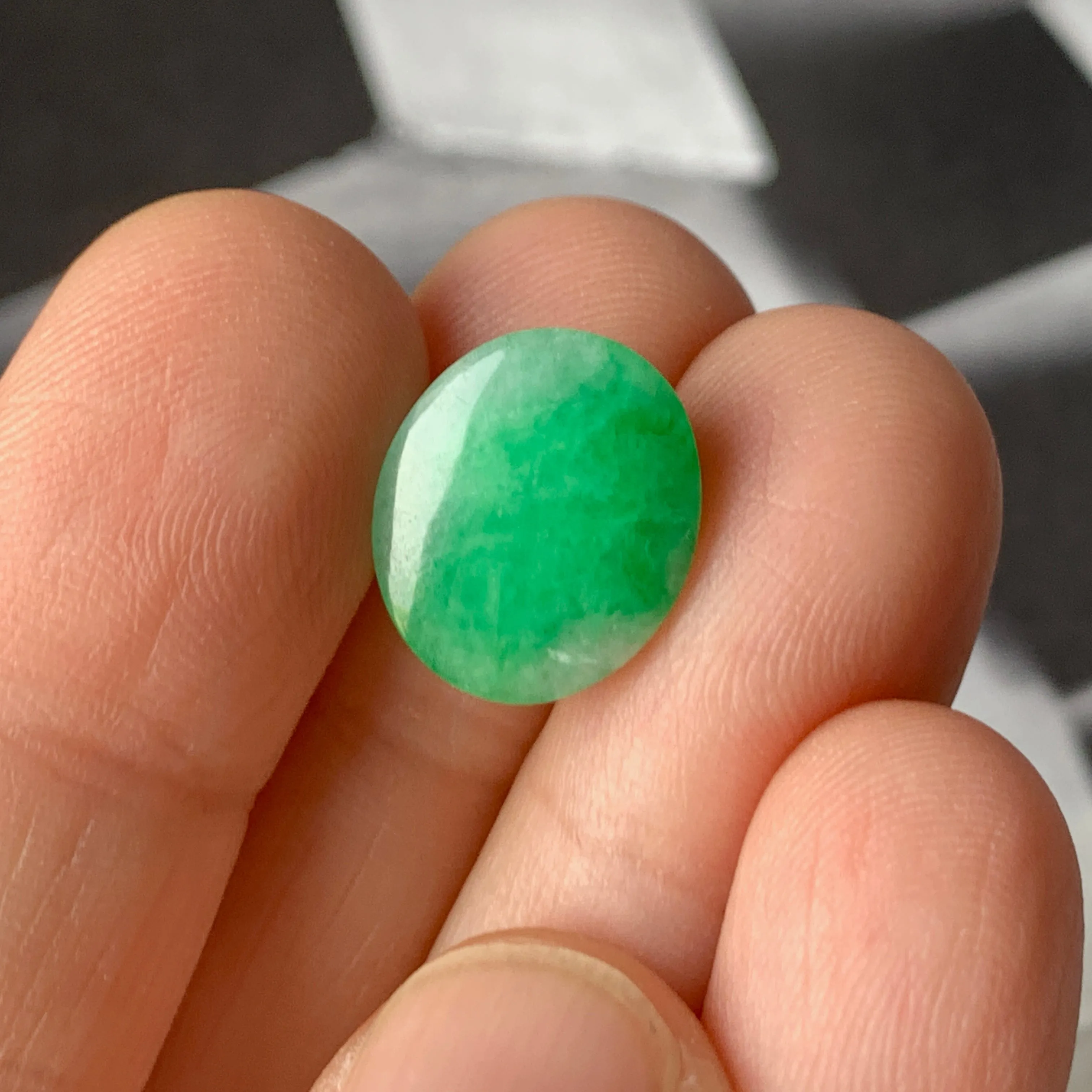 5.45 cts A-Grade Natural Apple Green Jadeite Oval Cabochon No.130411