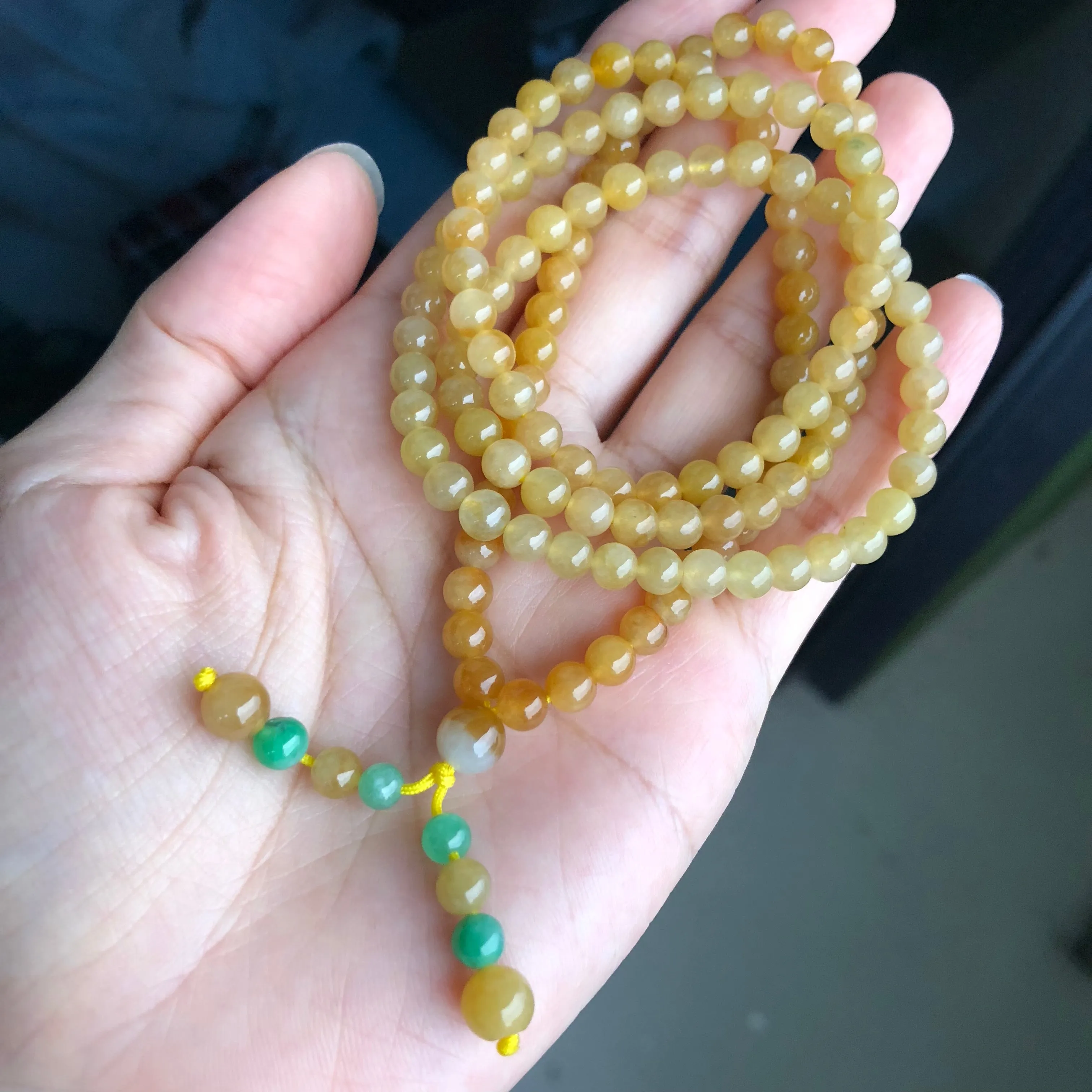 5.4mm A-Grade Type A Natural Golden Yellow Jadeite Jade Beaded Bracelet/ Necklace No.190116