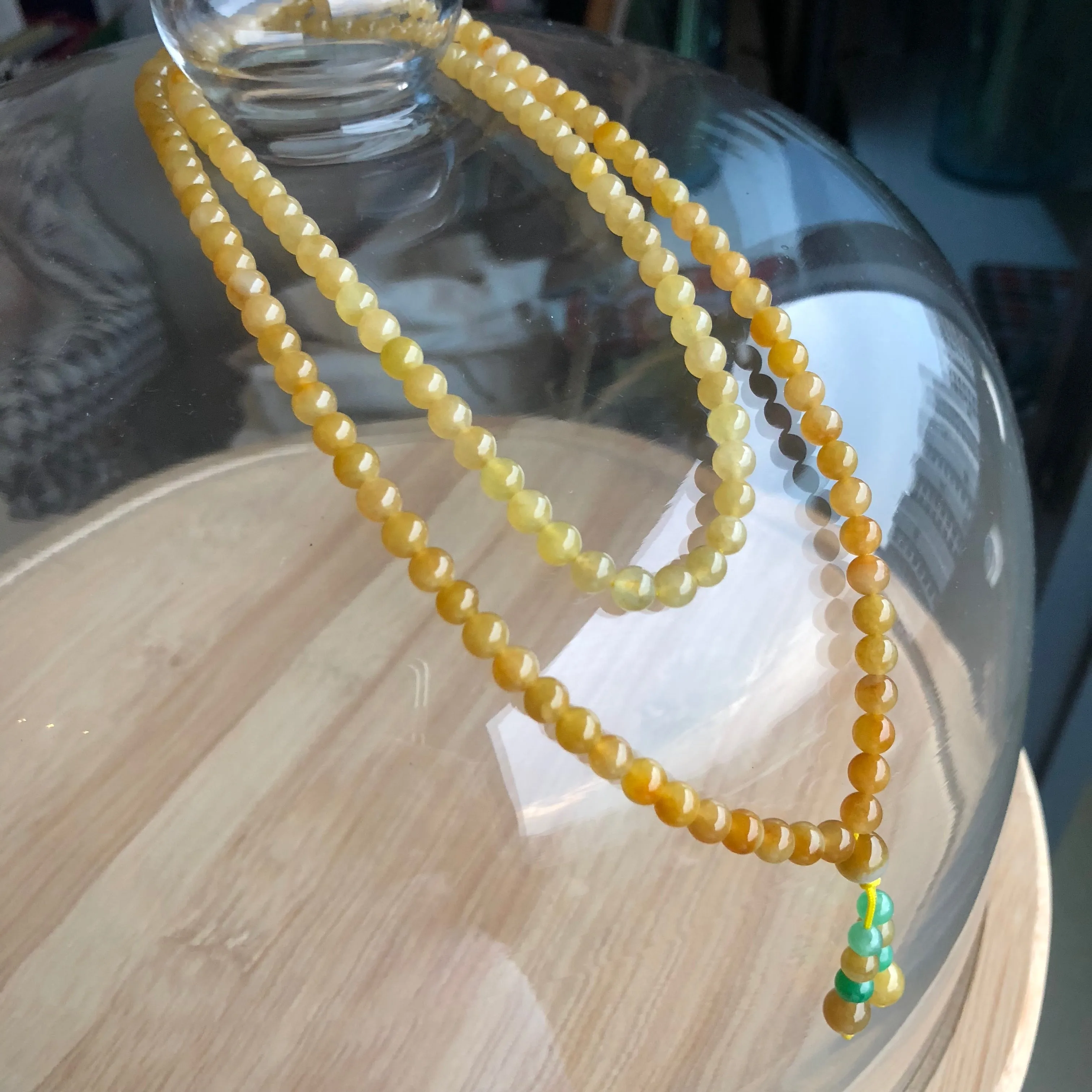 5.4mm A-Grade Type A Natural Golden Yellow Jadeite Jade Beaded Bracelet/ Necklace No.190116