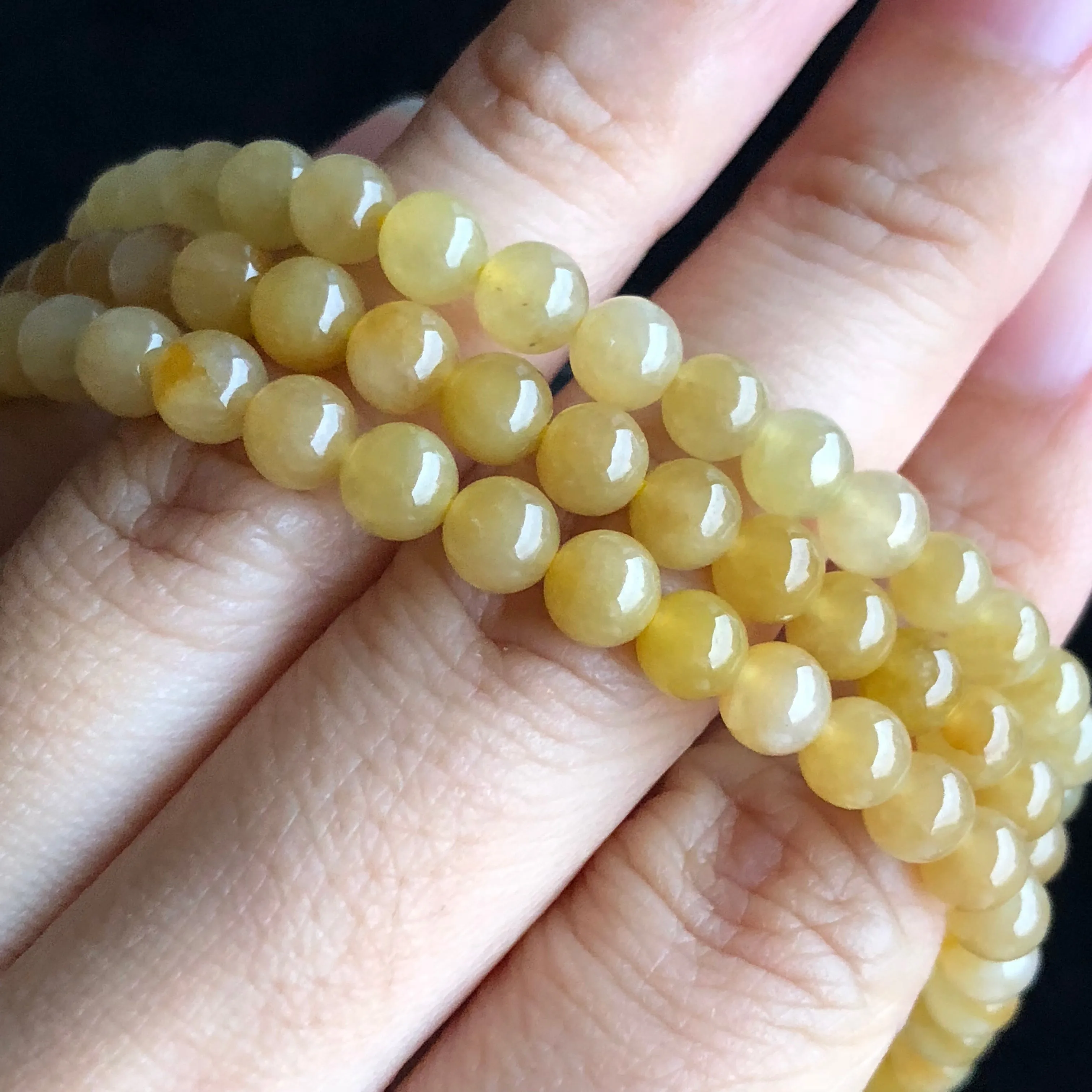 5.4mm A-Grade Type A Natural Golden Yellow Jadeite Jade Beaded Bracelet/ Necklace No.190116