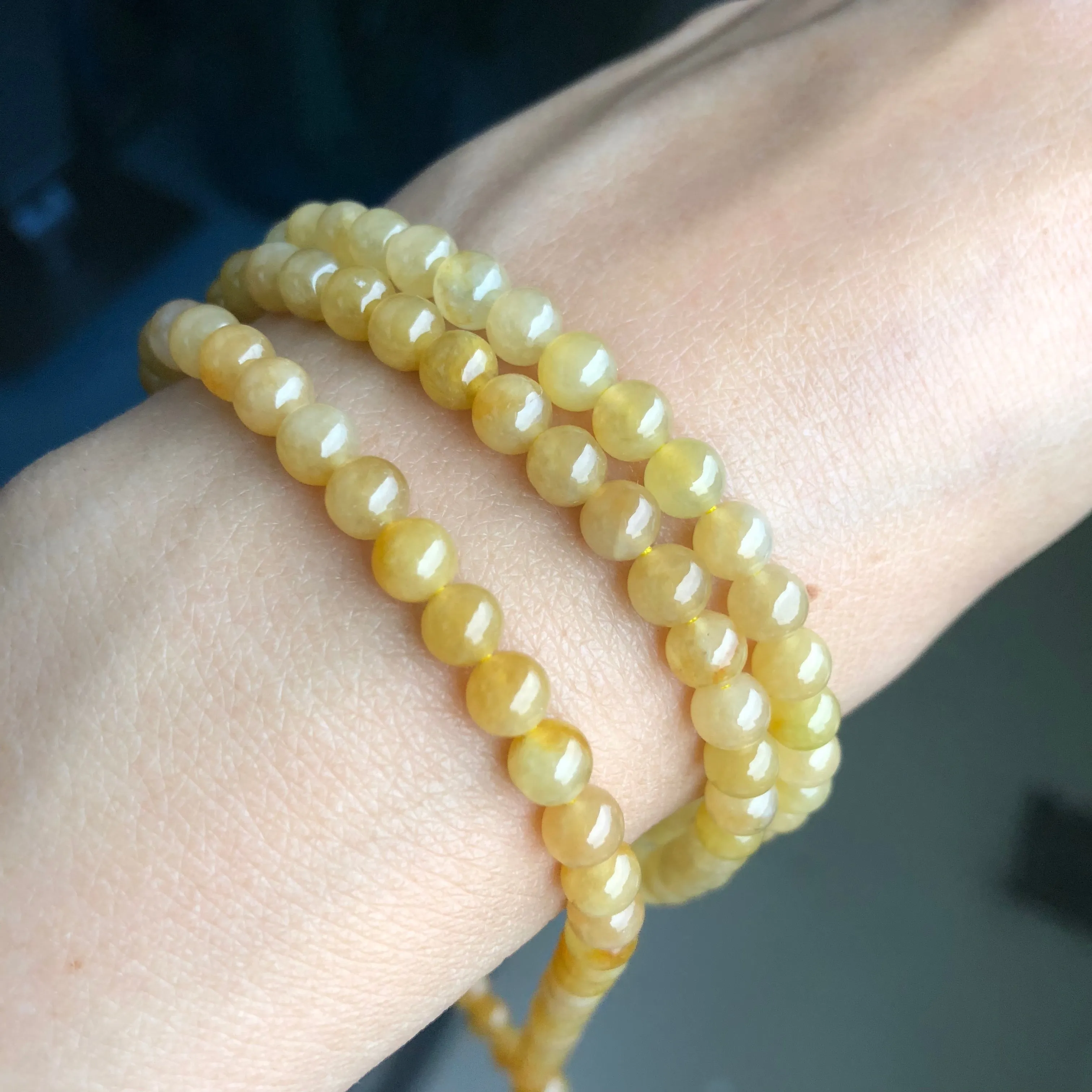 5.4mm A-Grade Type A Natural Golden Yellow Jadeite Jade Beaded Bracelet/ Necklace No.190116