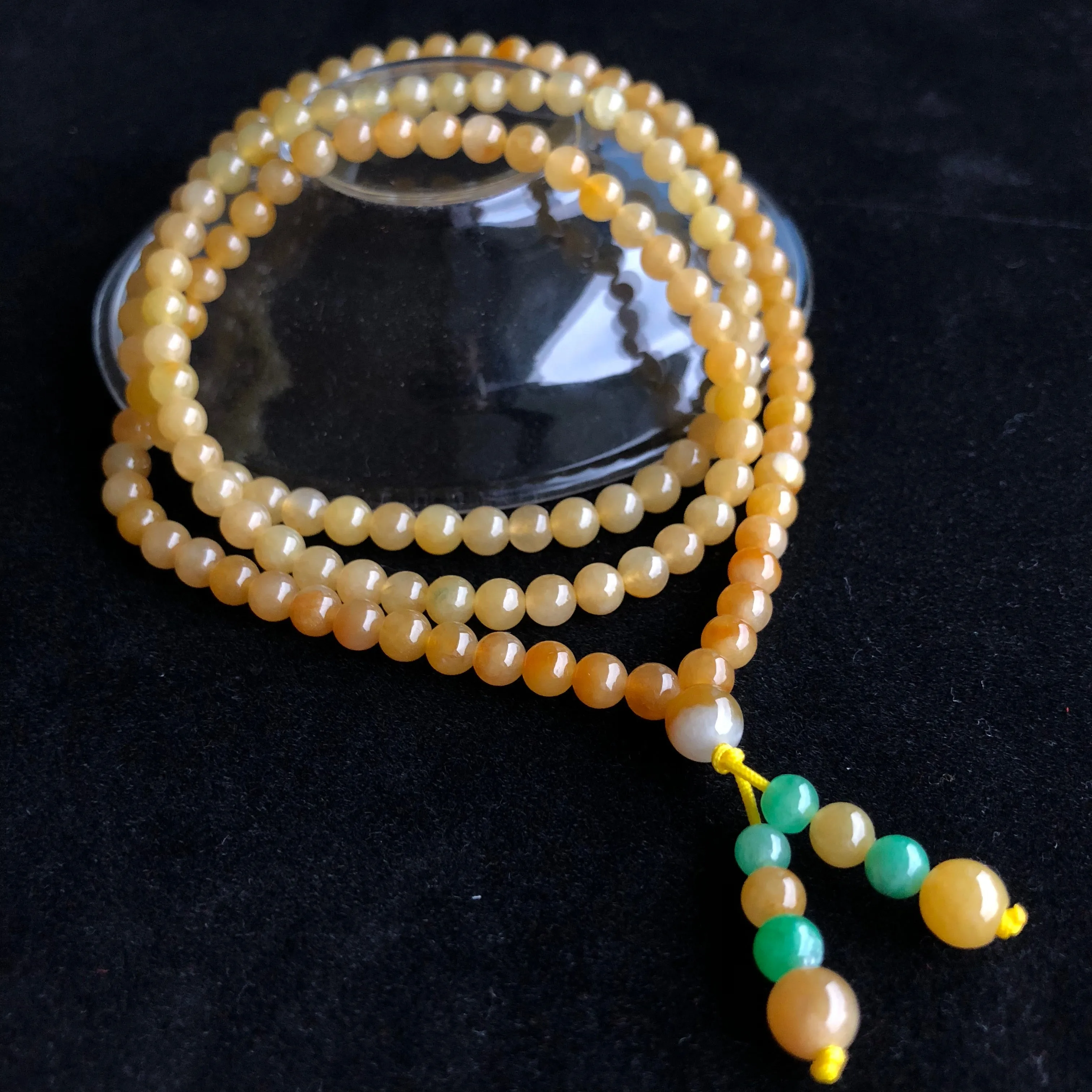 5.4mm A-Grade Type A Natural Golden Yellow Jadeite Jade Beaded Bracelet/ Necklace No.190116