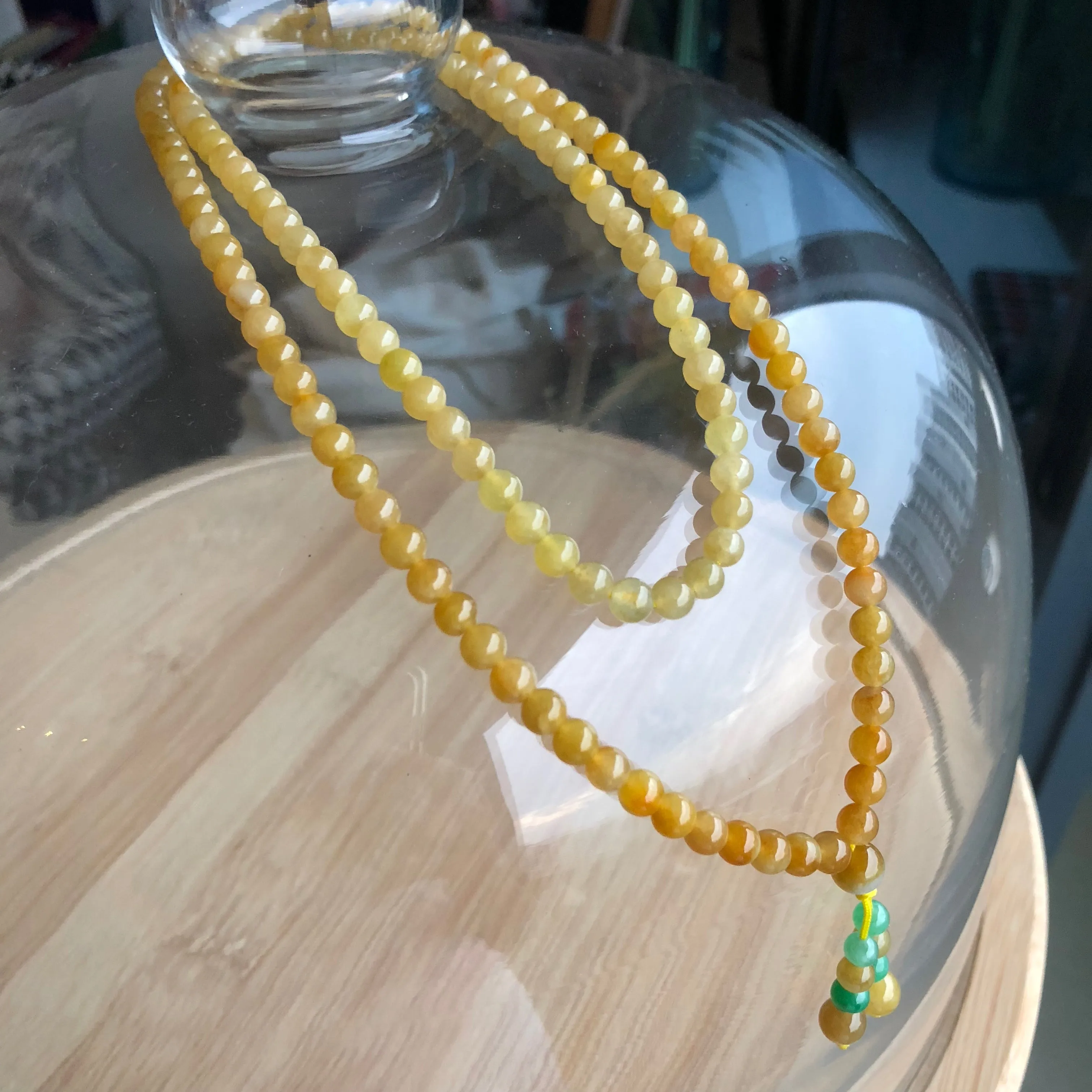 5.4mm A-Grade Type A Natural Golden Yellow Jadeite Jade Beaded Bracelet/ Necklace No.190116